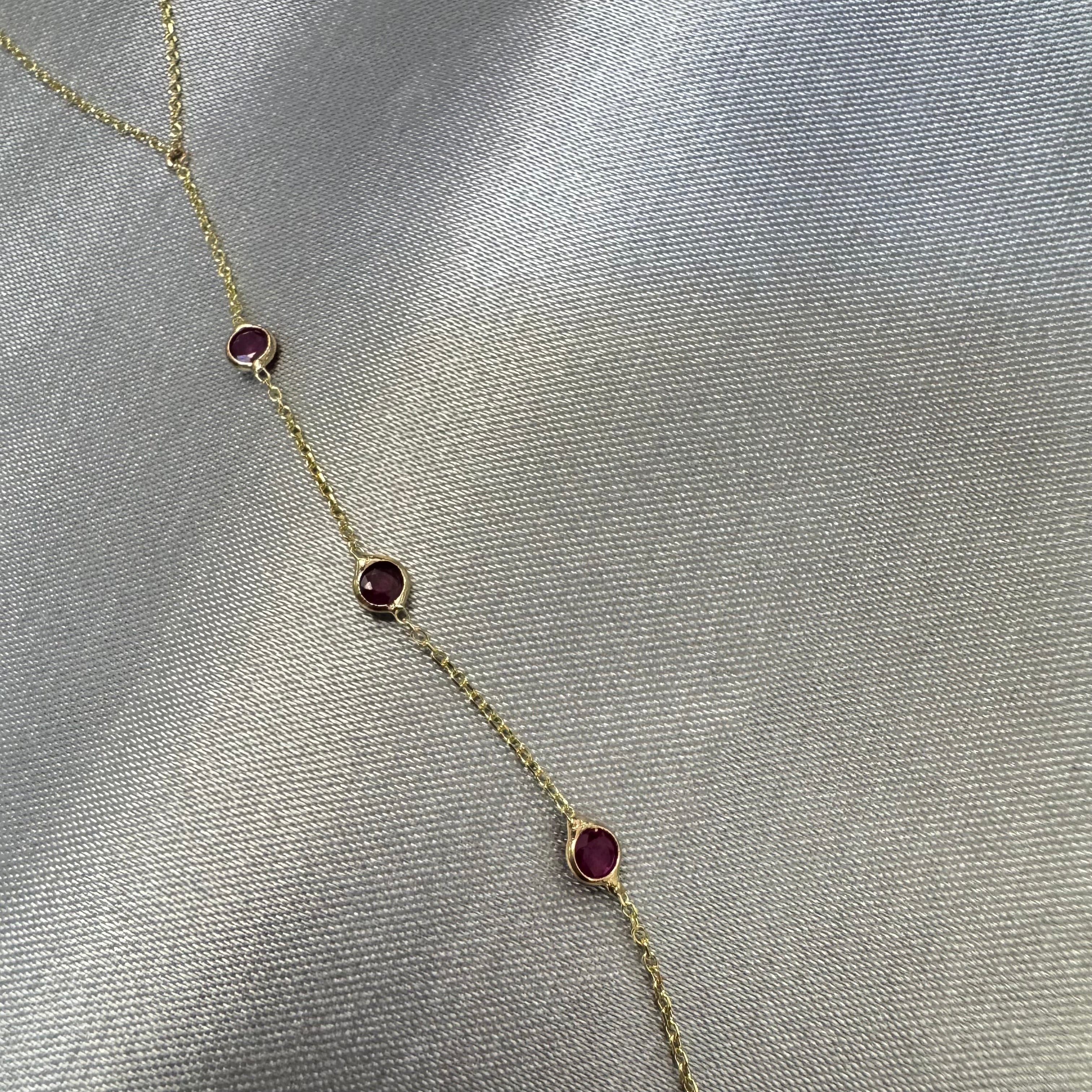 14K Yellow Gold Natural 3 Stone Ruby Handchain