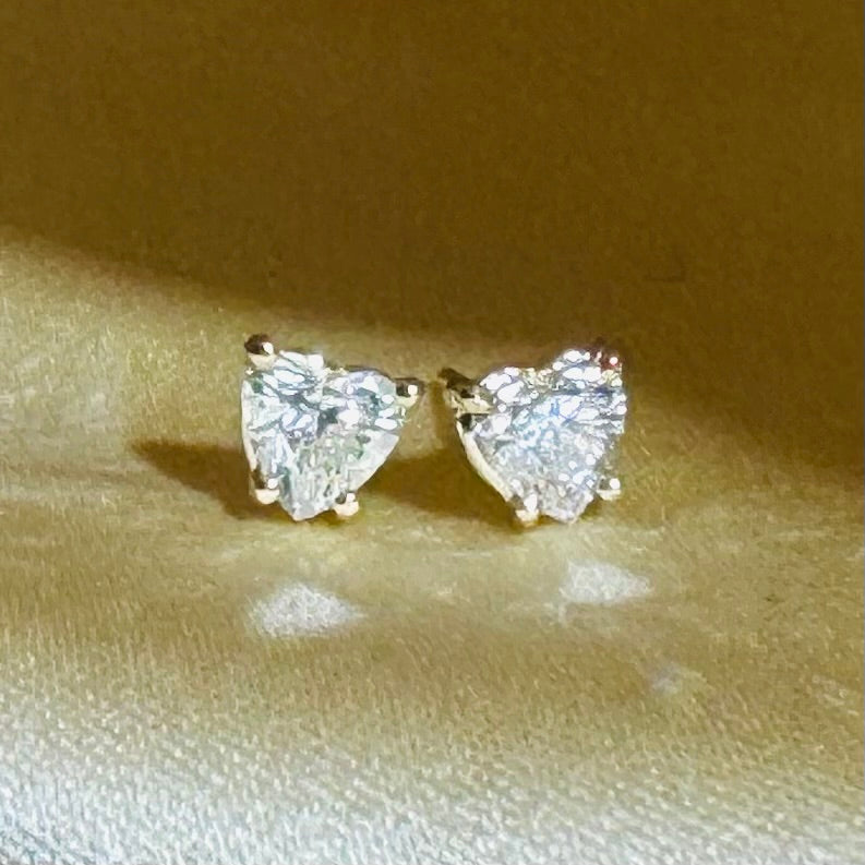 .92CT Natural Heart Diamond Stud Earrings in 14K  Yellow Gold