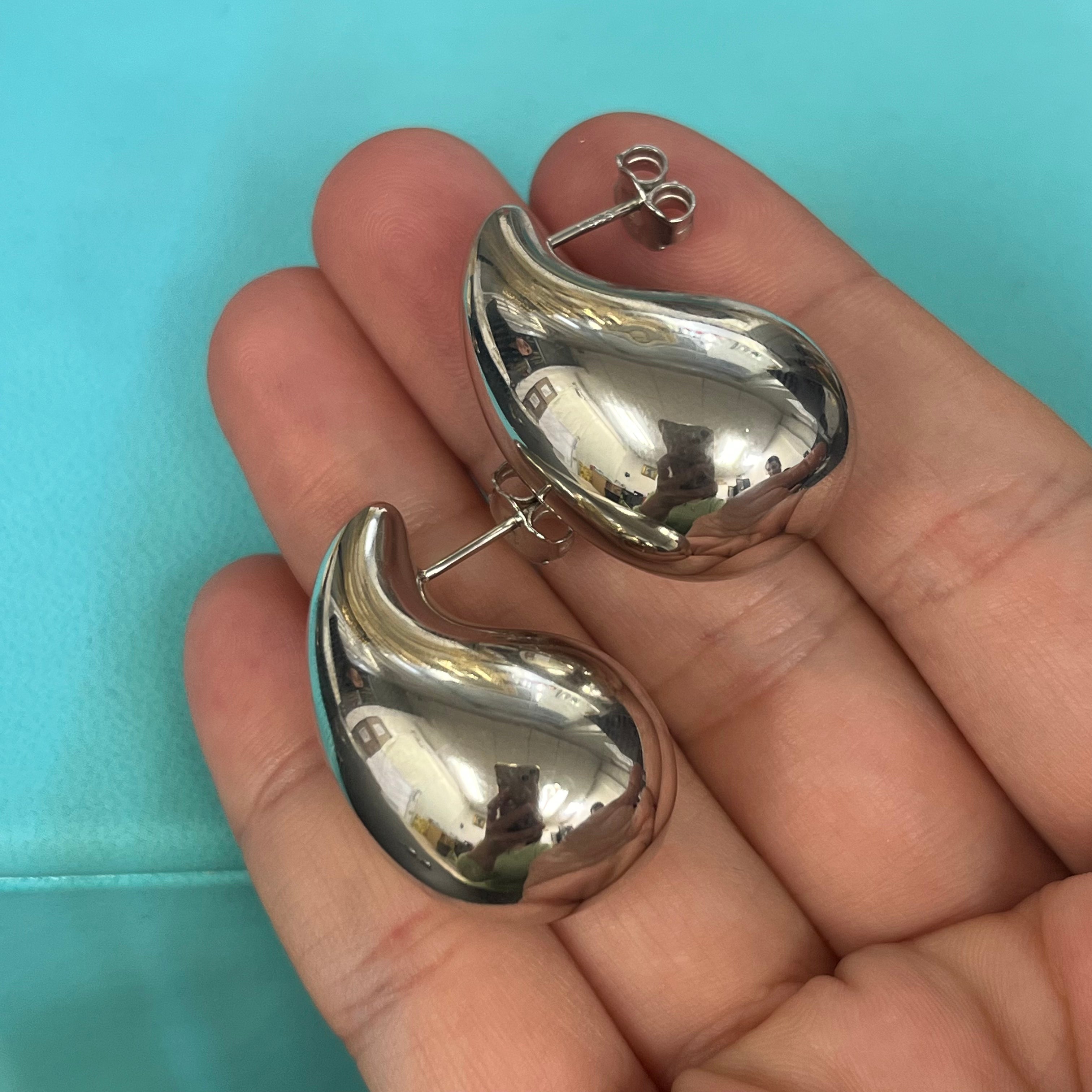 Large Sterling Sliver 925 Sleek Tear Drop Earrings