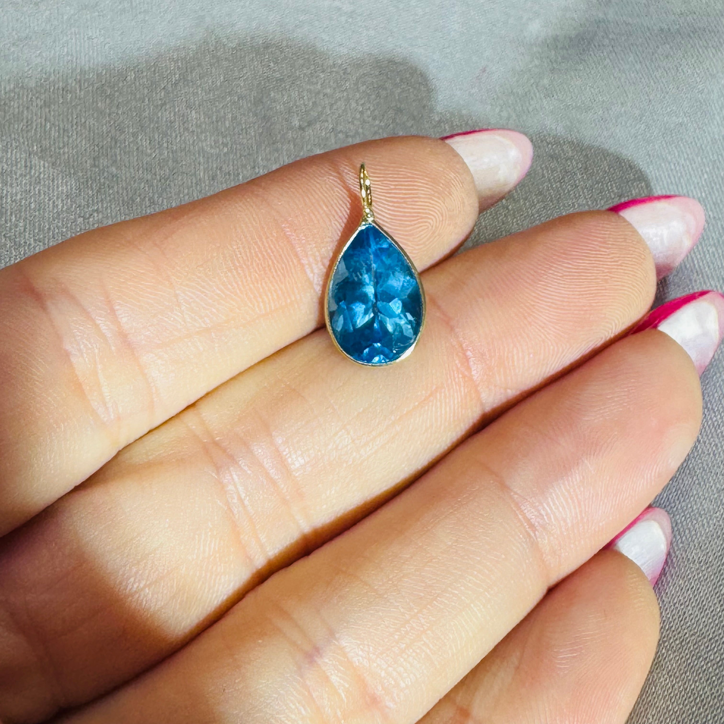 Blue Topaz Charm Pendant 14K Yellow Gold