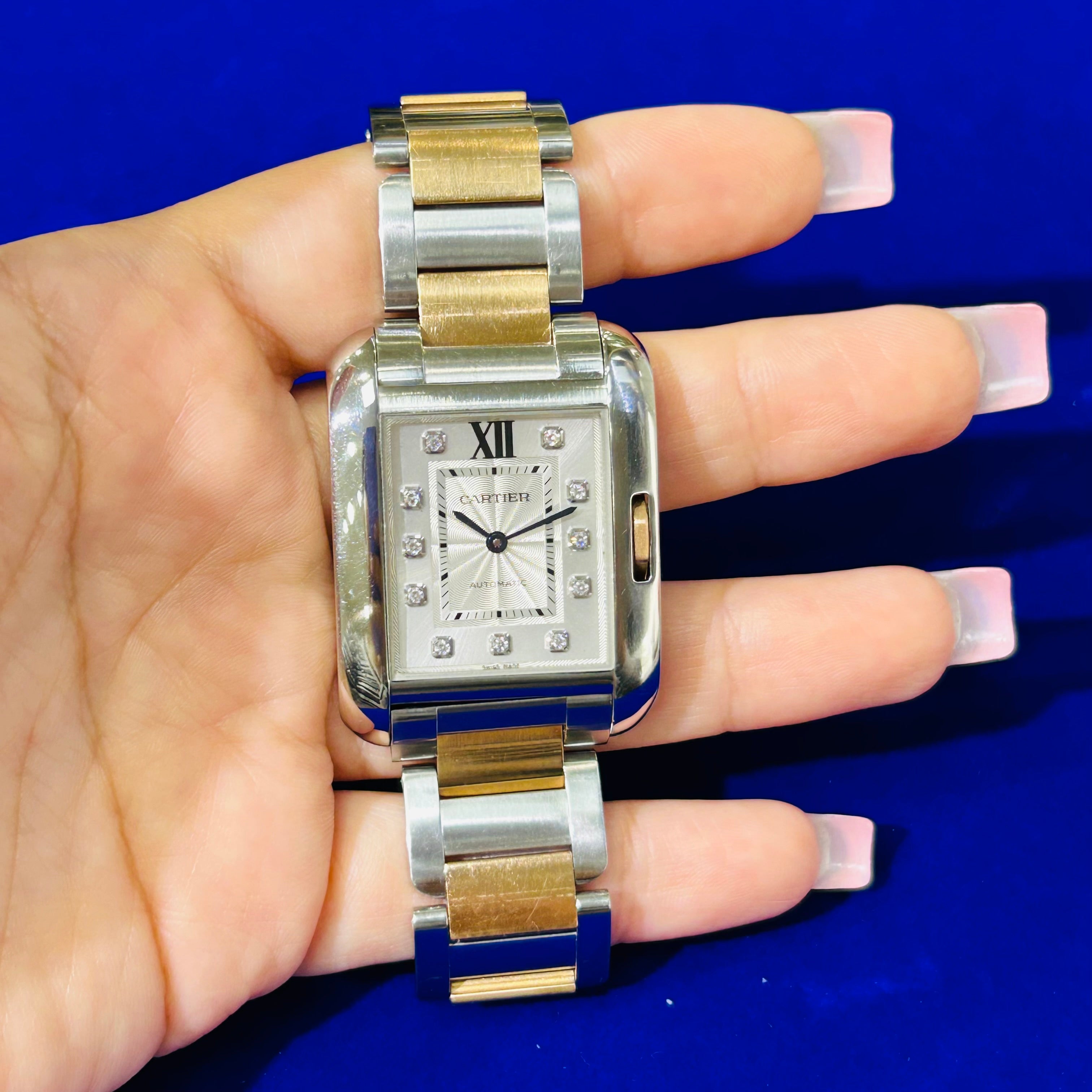 Stainless Steel & 18K Rose Gold Cartier Tank Anglaise Large Watch