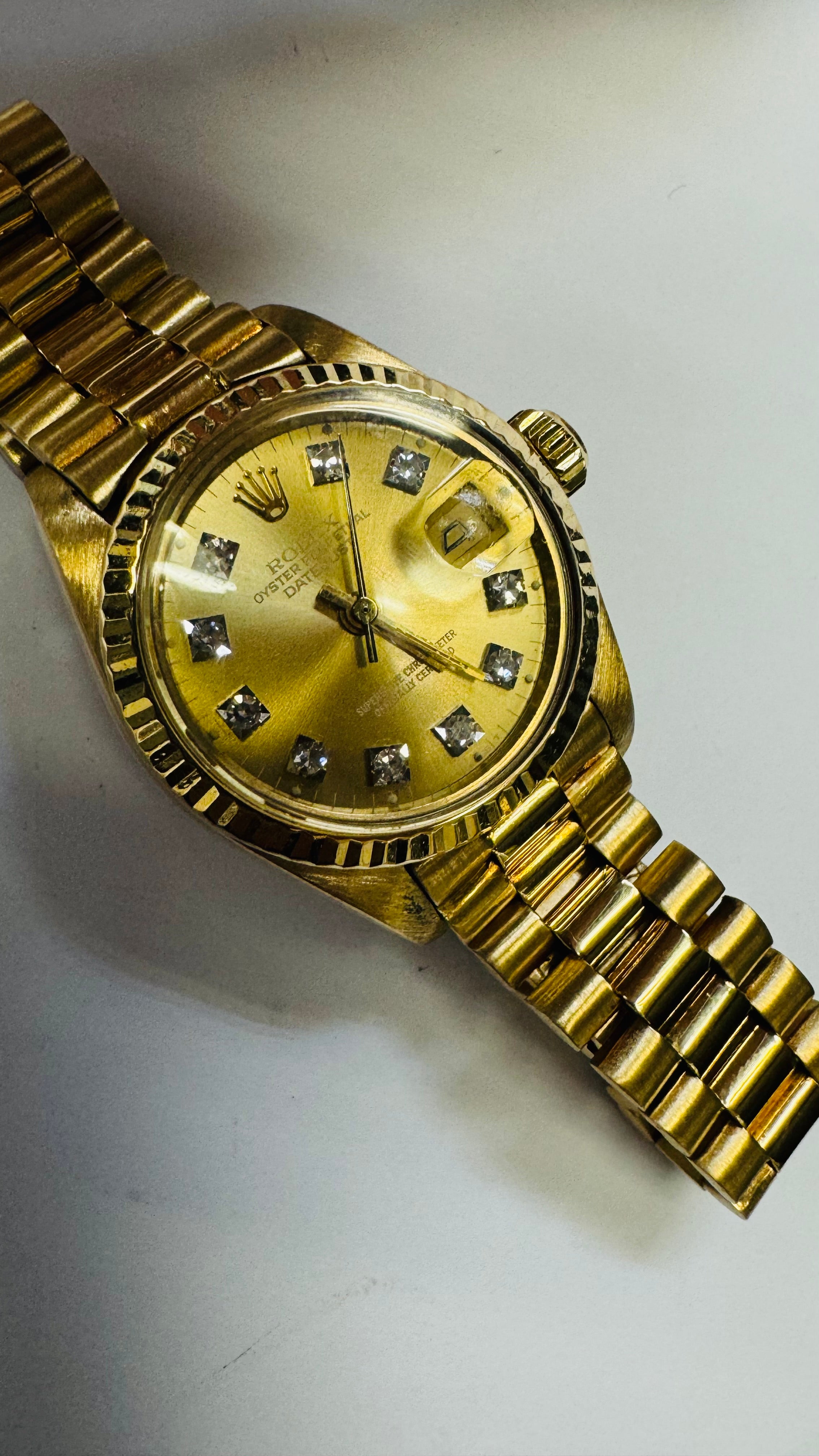 26mm 18K Yellow Gold Vintage Ladies Presidential Rolex Wristwatch Diamond Dial Watch