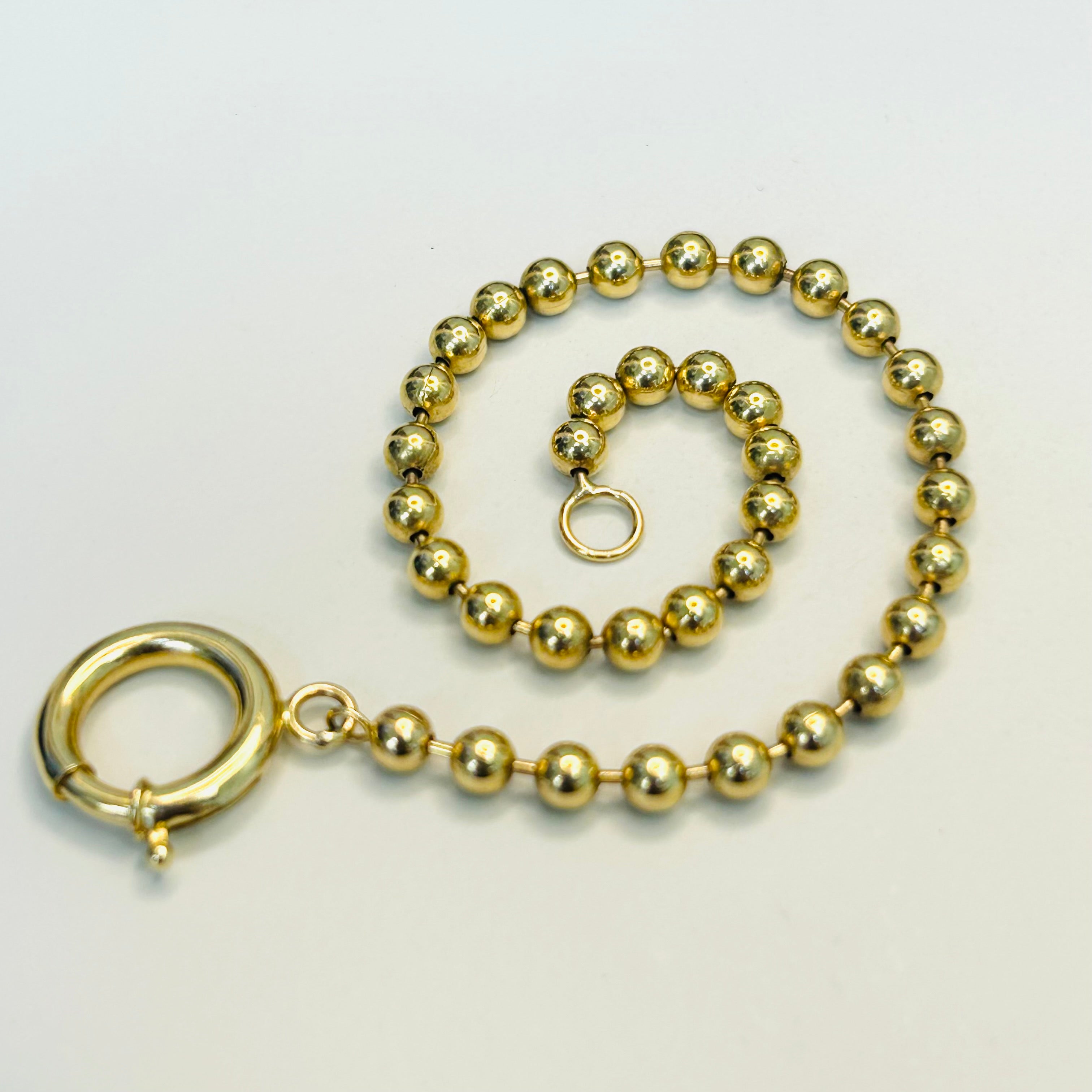 14K Solid Yellow Gold Ball Link Bracelet 3.5mm 7.25”