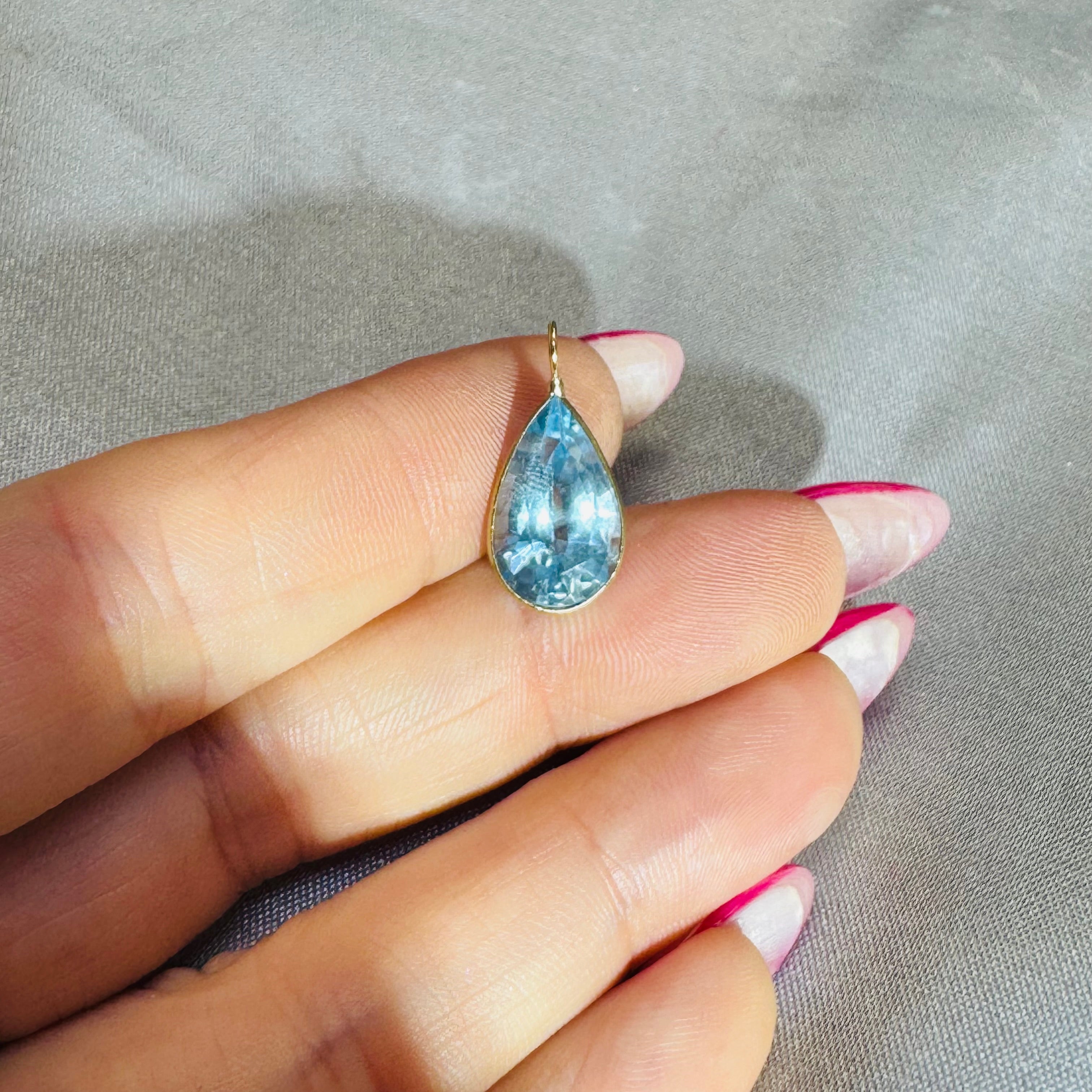 Blue Topaz Charm Pendant 14K Yellow Gold
