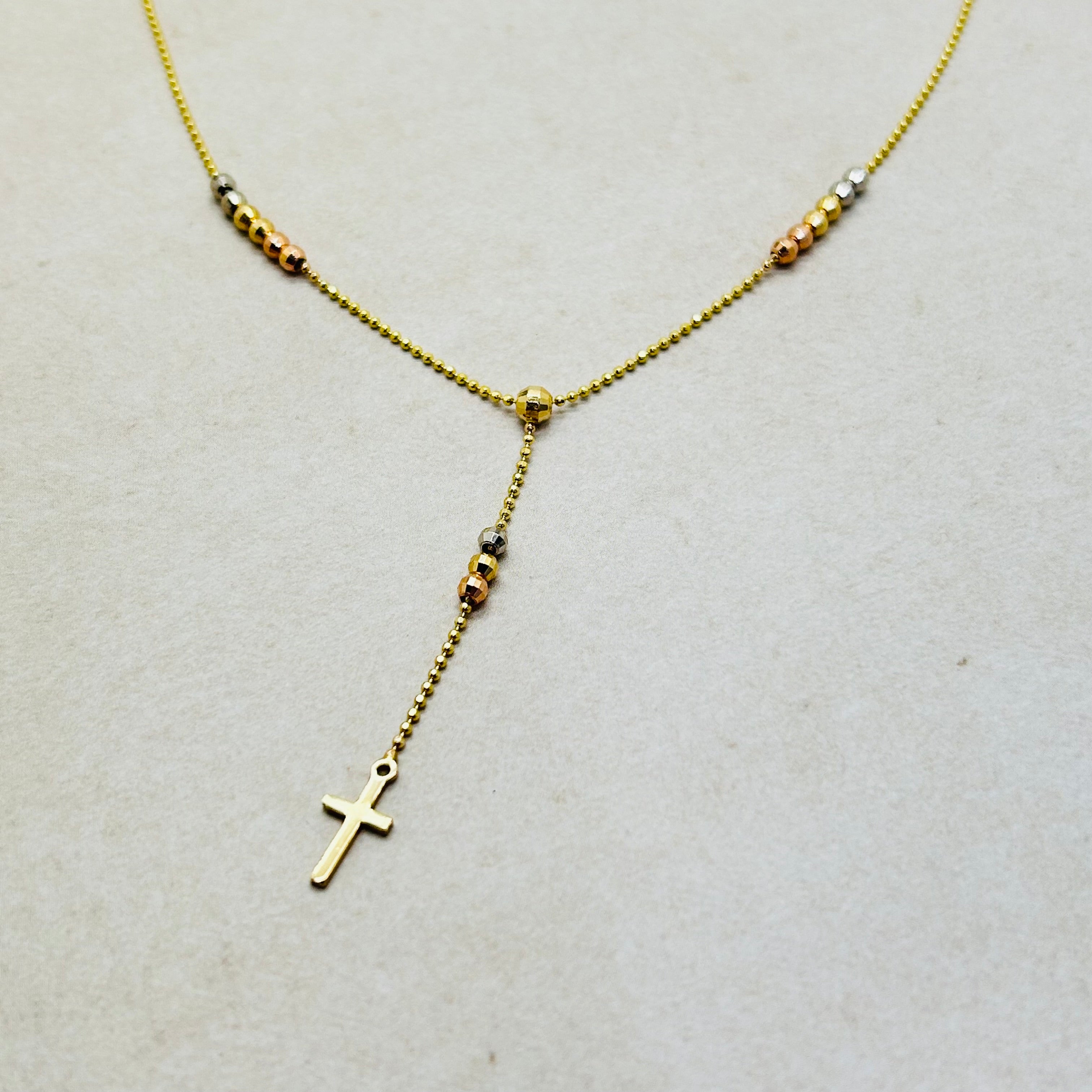 Tri Color 14K Gold 17” Rosary Necklace