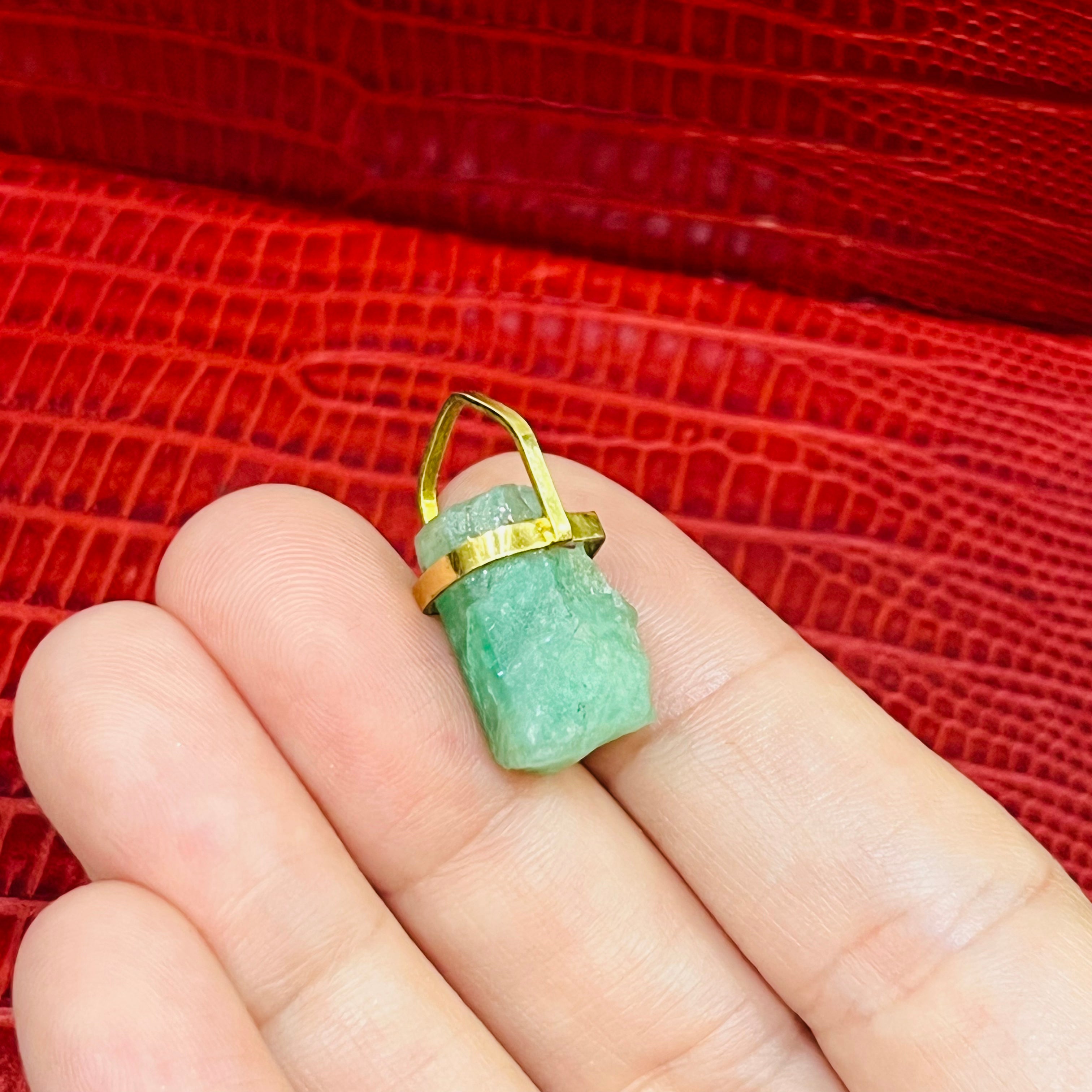 14K Yellow Gold Rough Emerald Pendant 1 x .50"