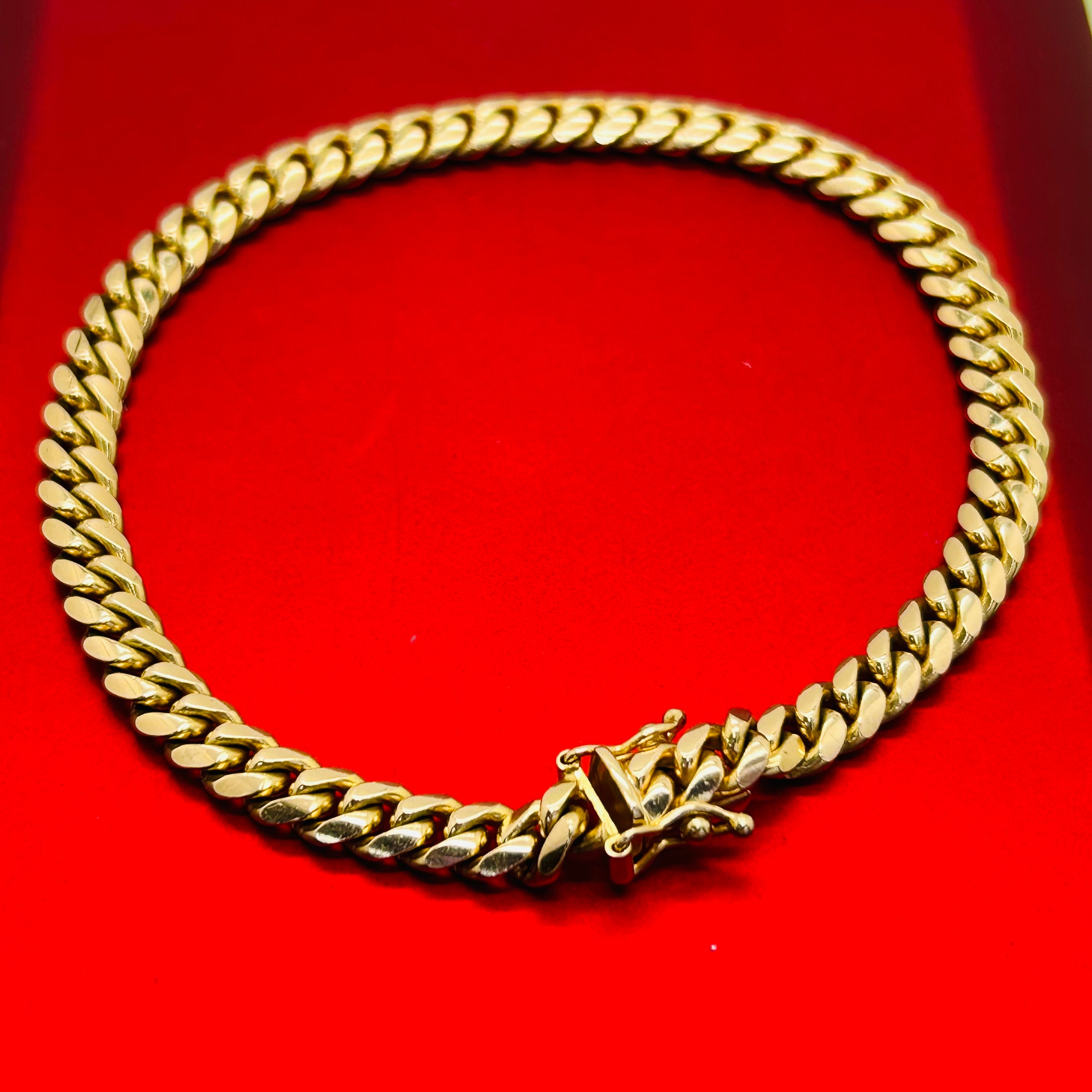 14K Solid Yellow Gold 5.7mm Cuban Link Chain Bracelet 8.75”