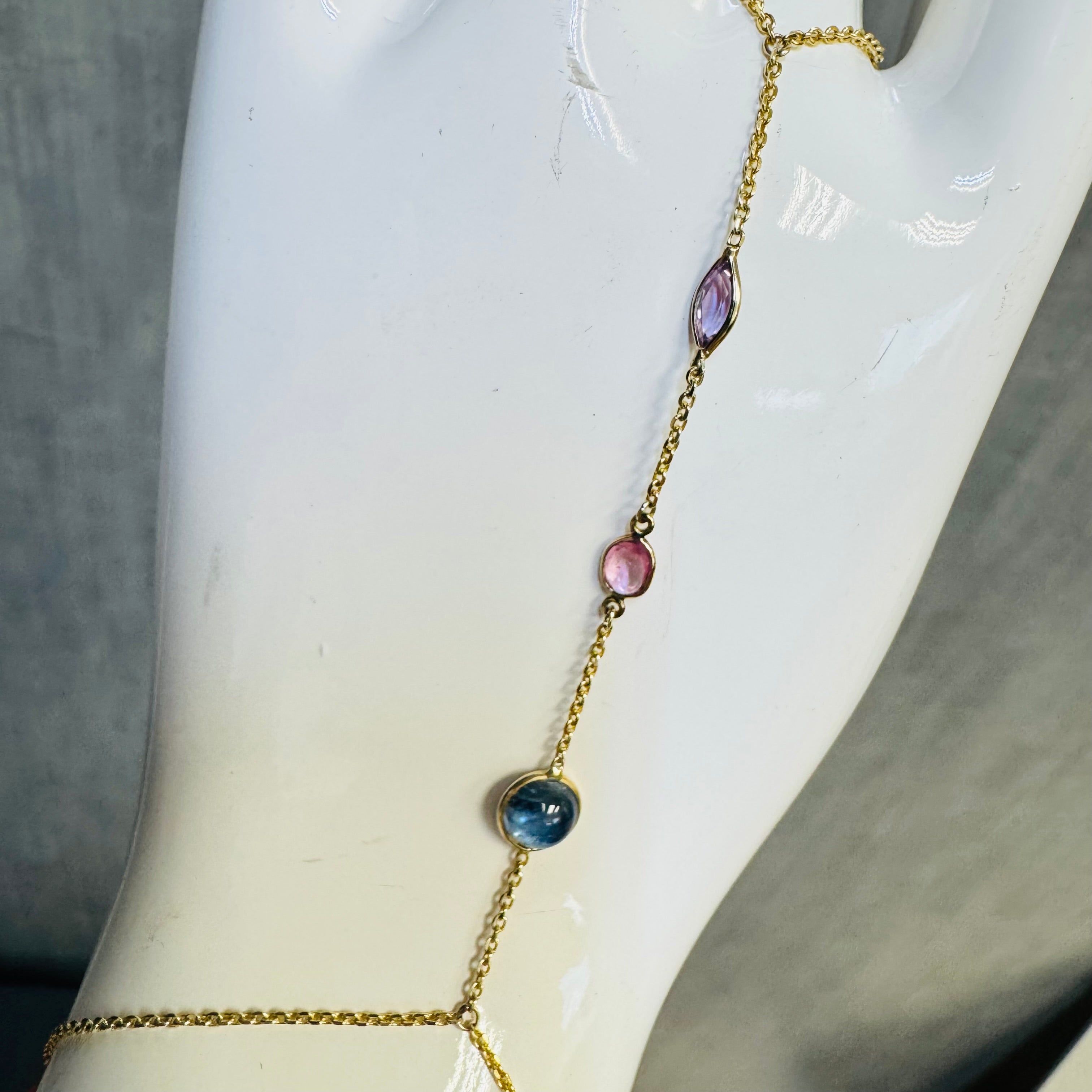14K Yellow Gold Purple Blue Pink Sapphire Handchain