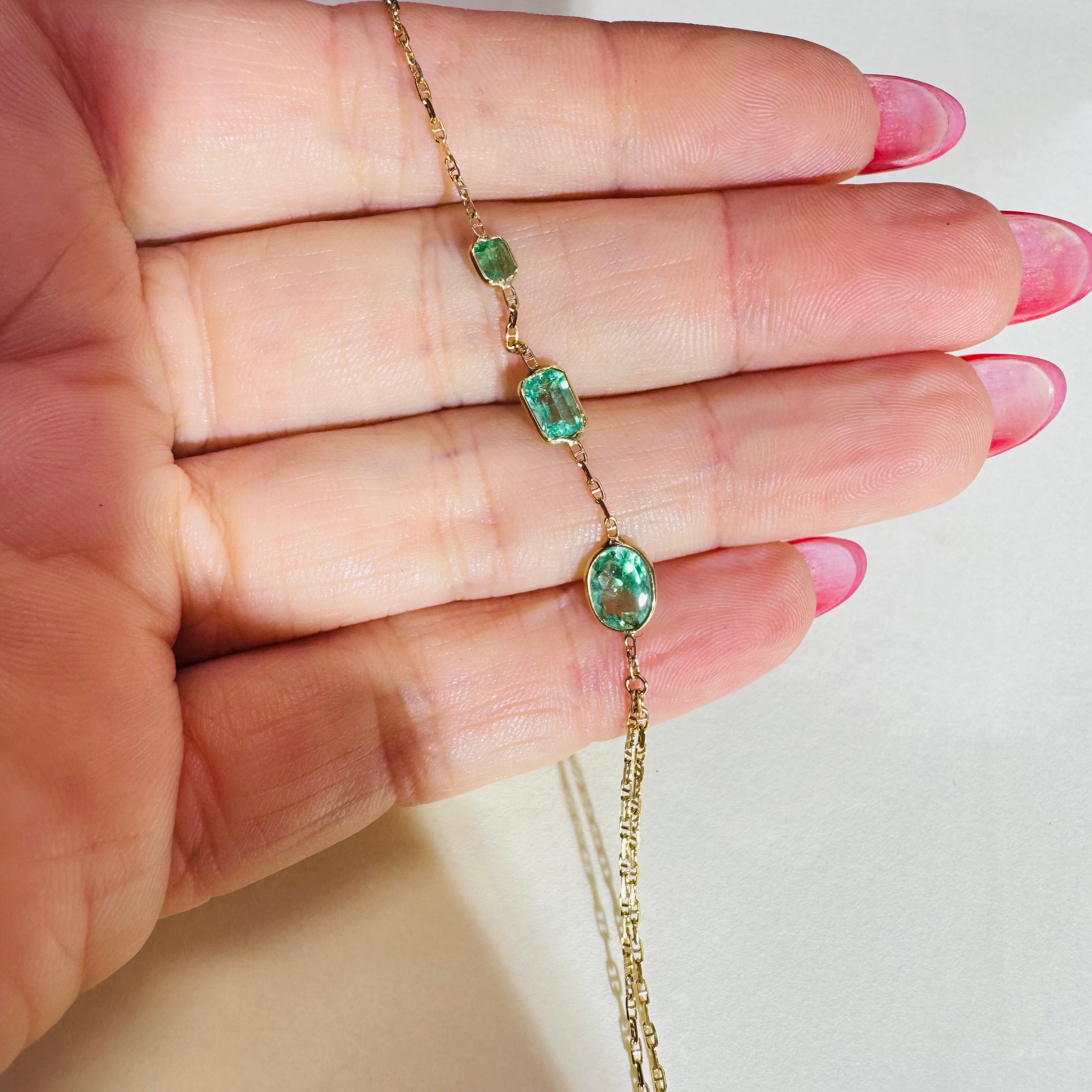 14K Yellow Gold Multi Emerald Handchain