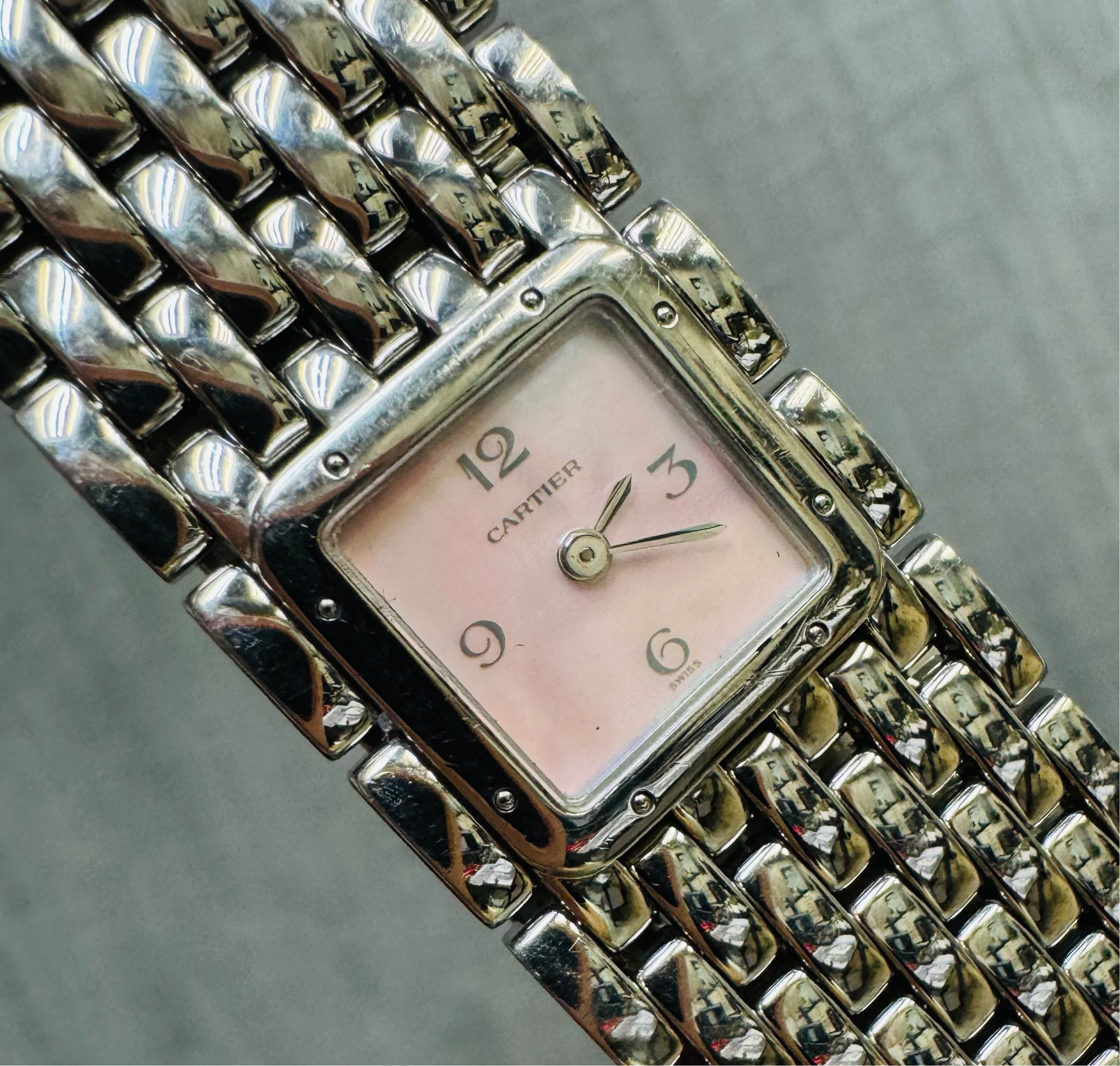 Cartier Pink Mother of Pearl Pathere Reuban Ladies Wrist Watch in Stainless Steel 20mm