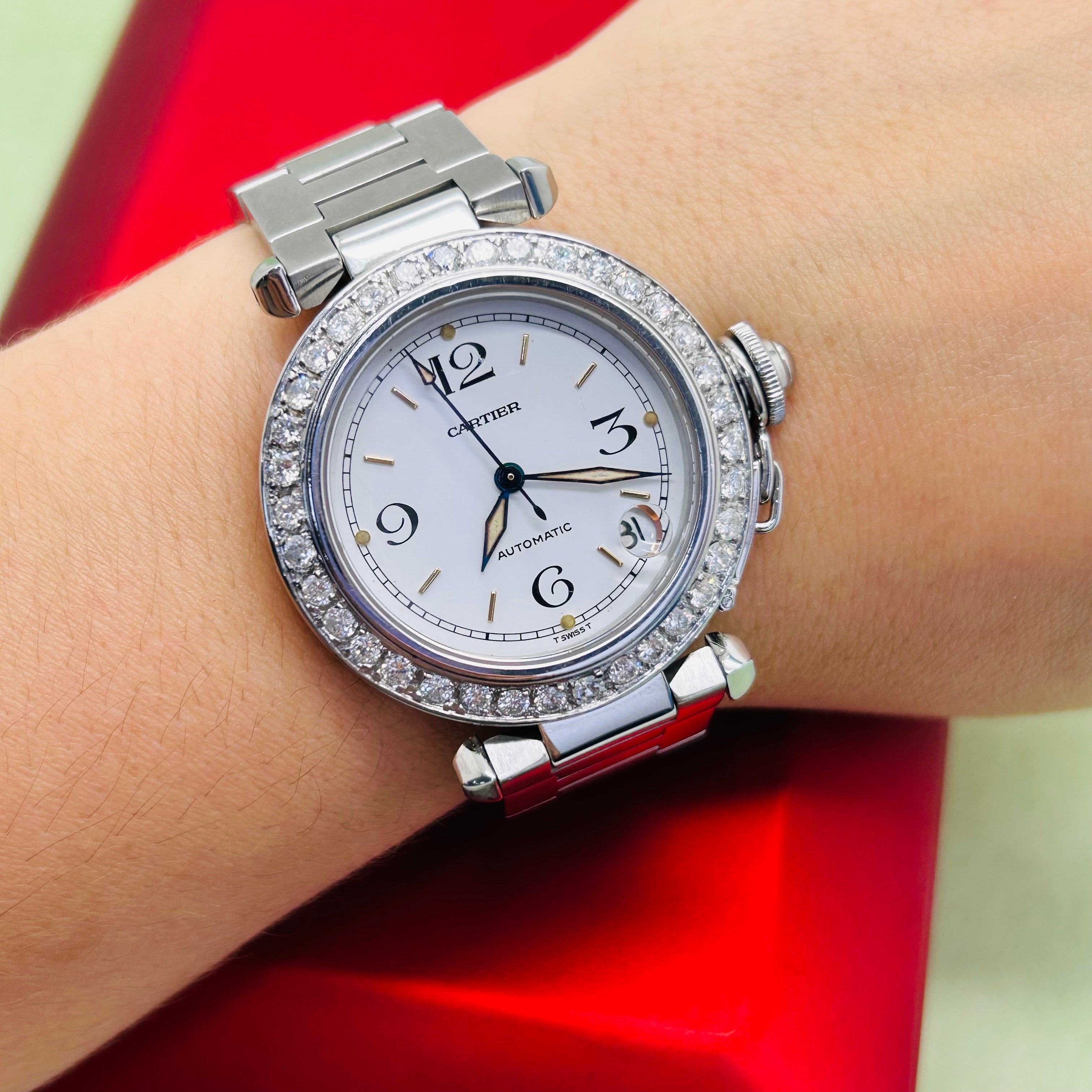 Cartier Pasha 35mm Steel Diamond Bezel Watch