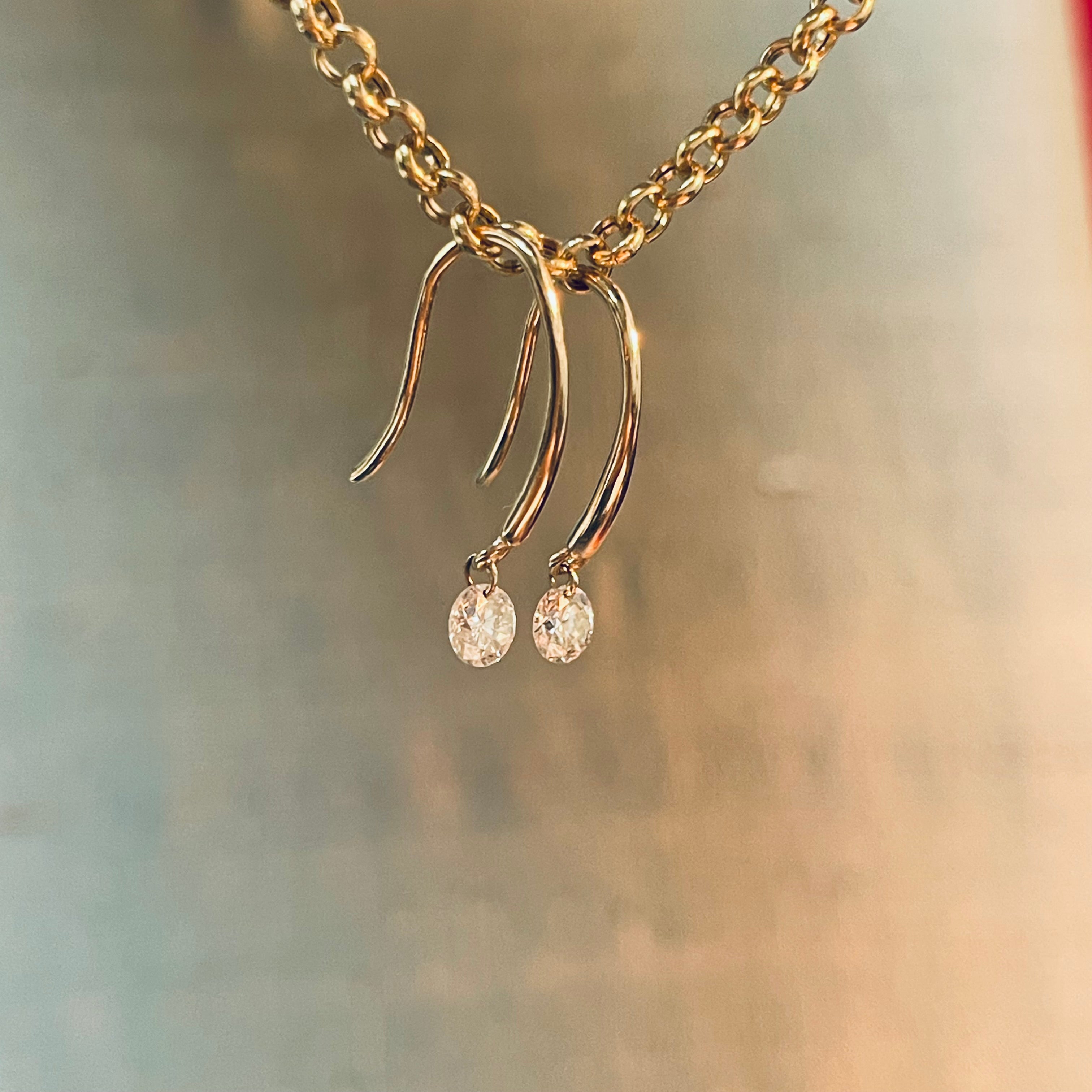 .30CTW Pierced Round Diamond 14K Yellow Gold Dangling Earrings