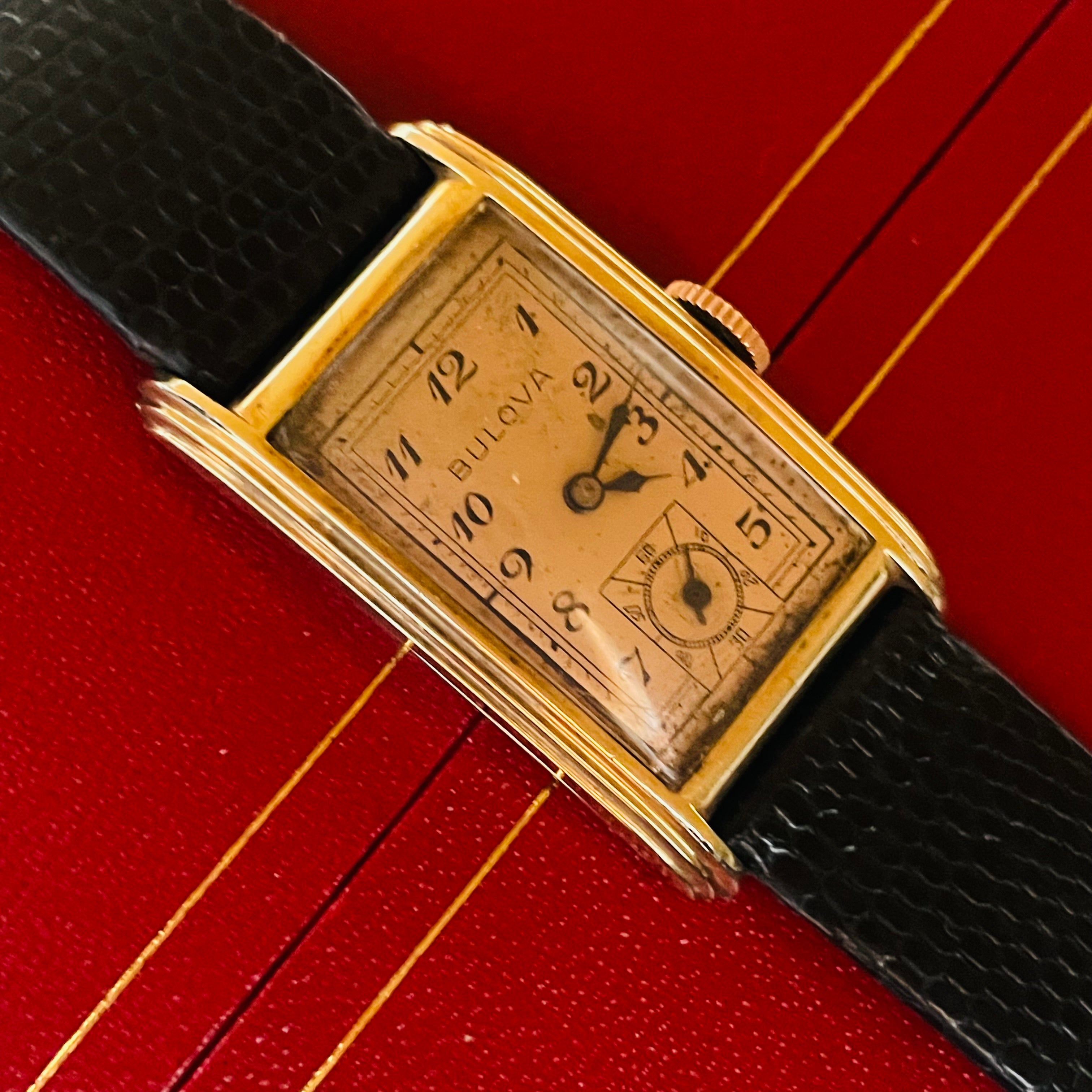 20x30mm Bulova Antique Tank Watch Rose Gold Filled Wristwatch