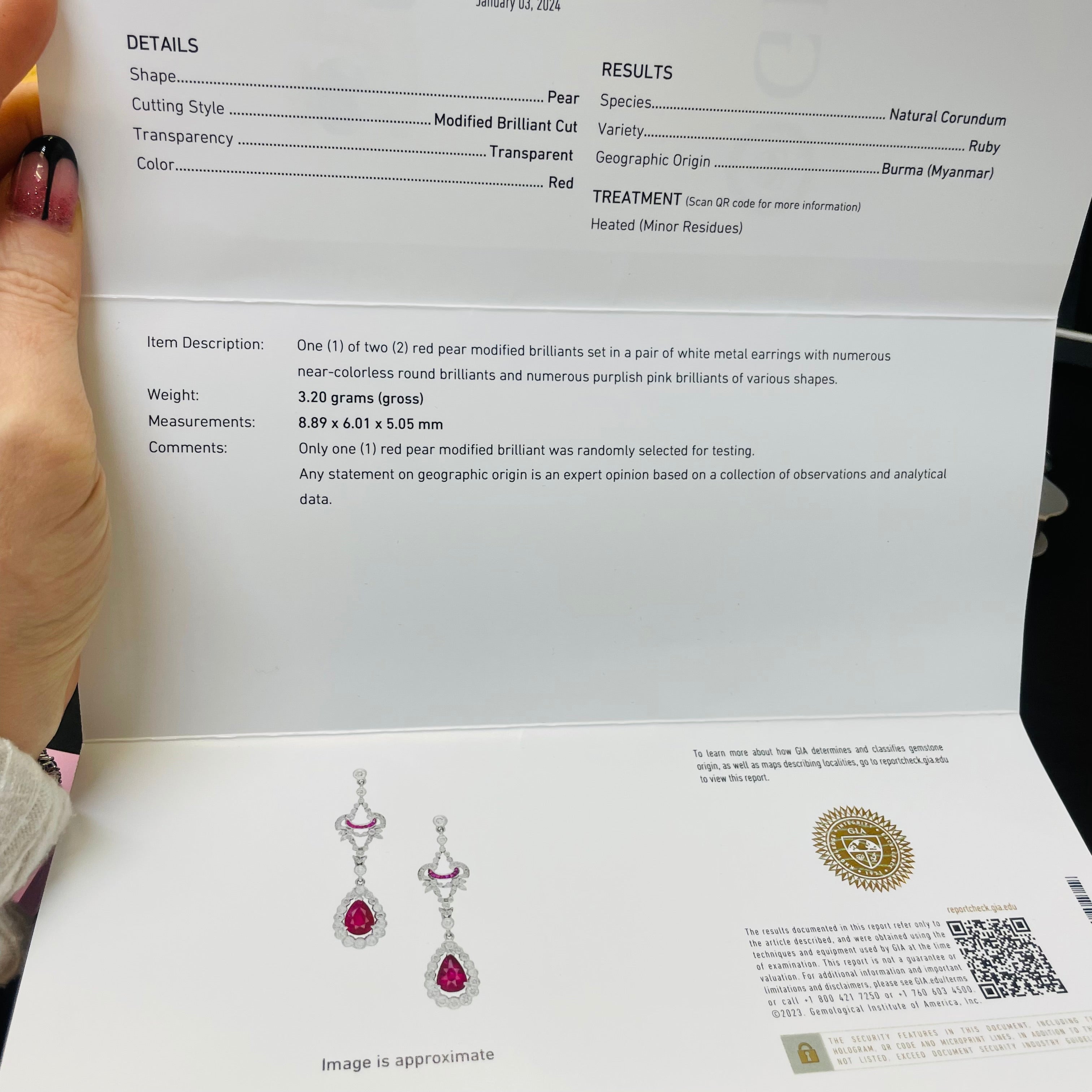 Amazing GIA Certified Burma Ruby Pear Drop Earrings 18K White Gold