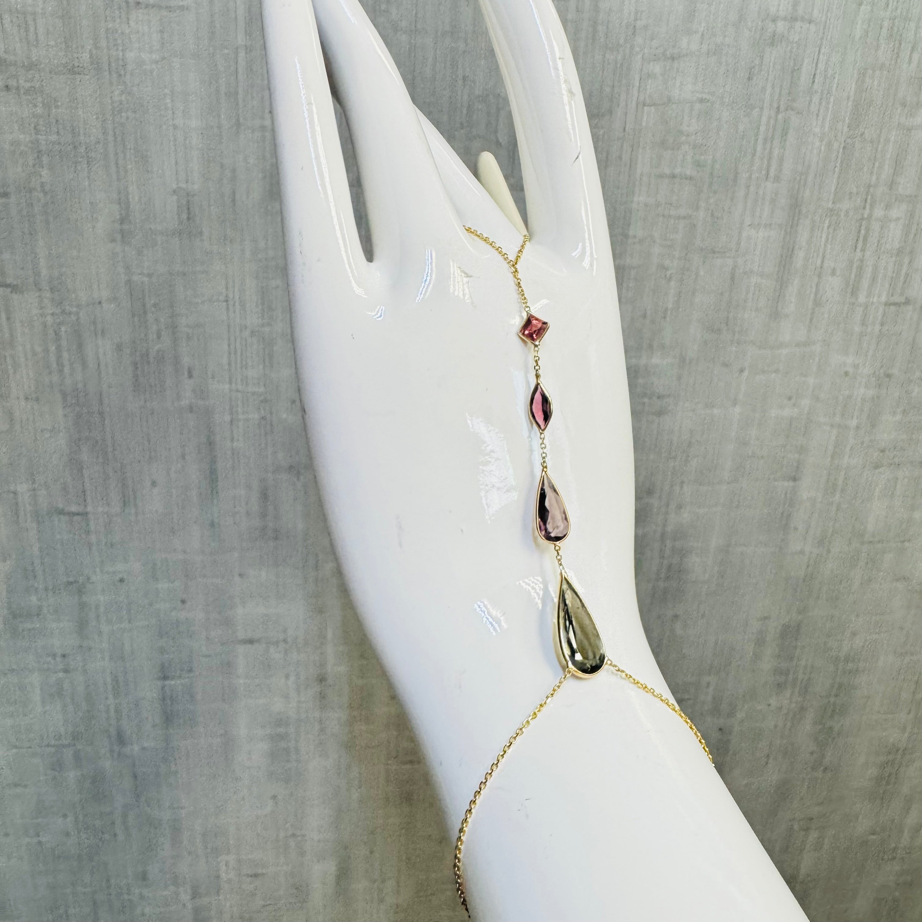 14K Yellow Gold Garnet Tourmaline Handchain