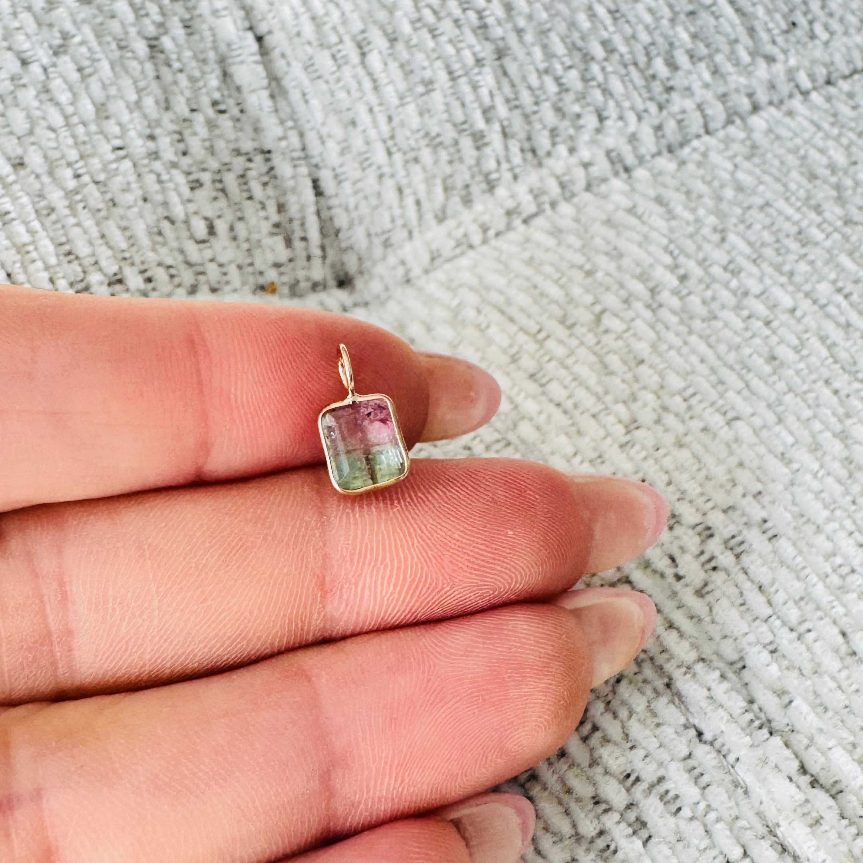 Bi Color Tourmaline 14K Yellow Gold Charm Pendant