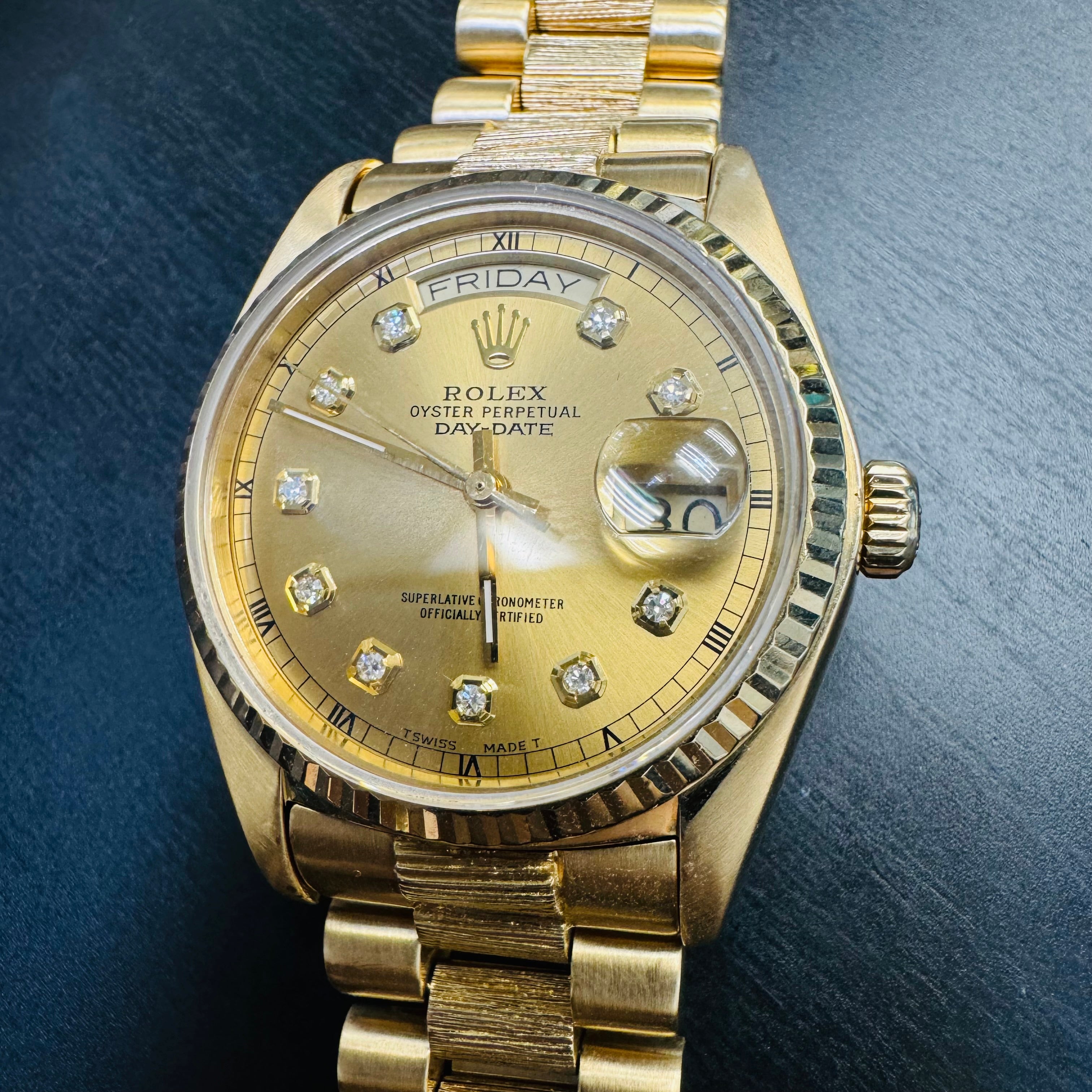 36mm Solid 18K Yellow Gold Day Date Rolex President Watch 1979