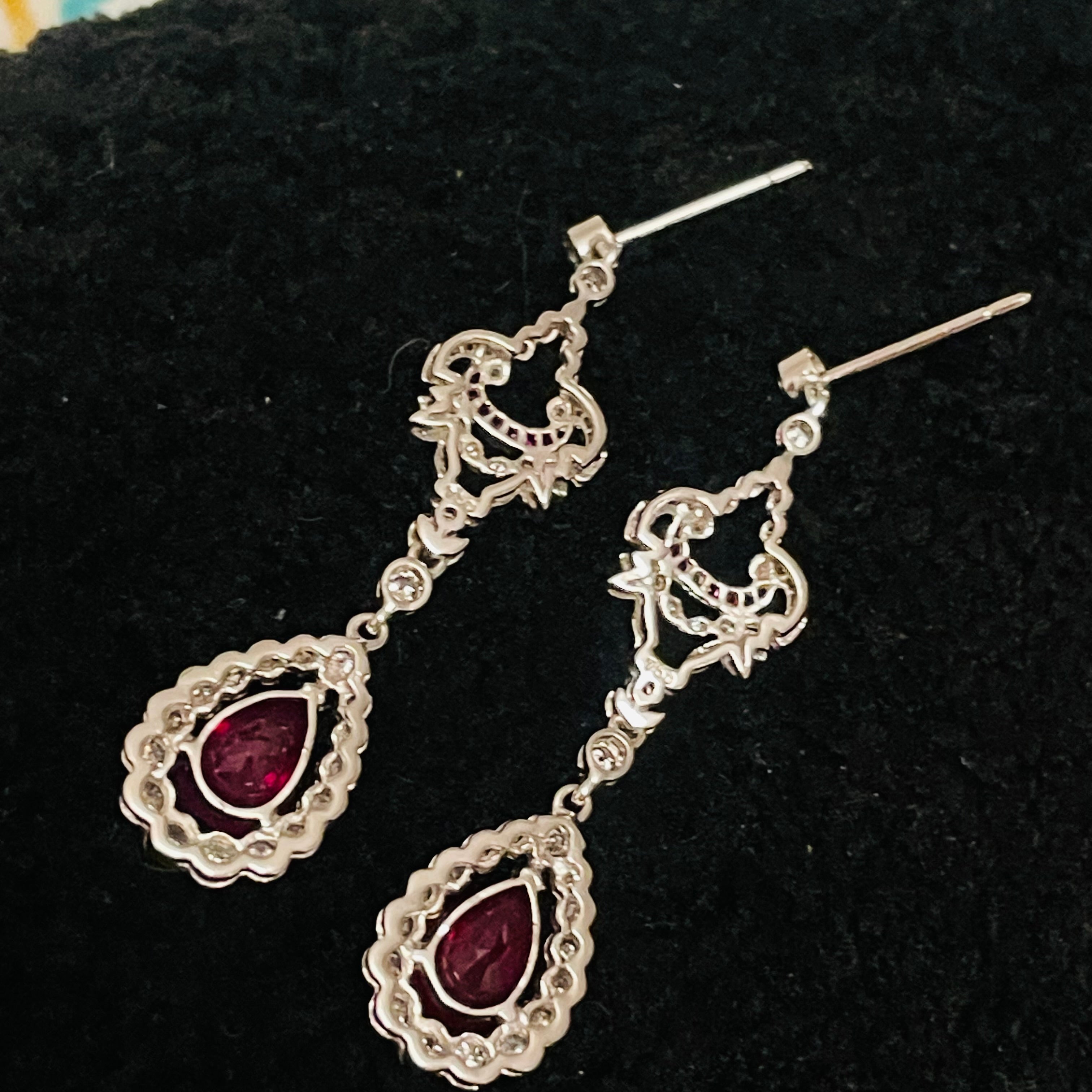 Amazing GIA Certified Burma Ruby Pear Drop Earrings 18K White Gold