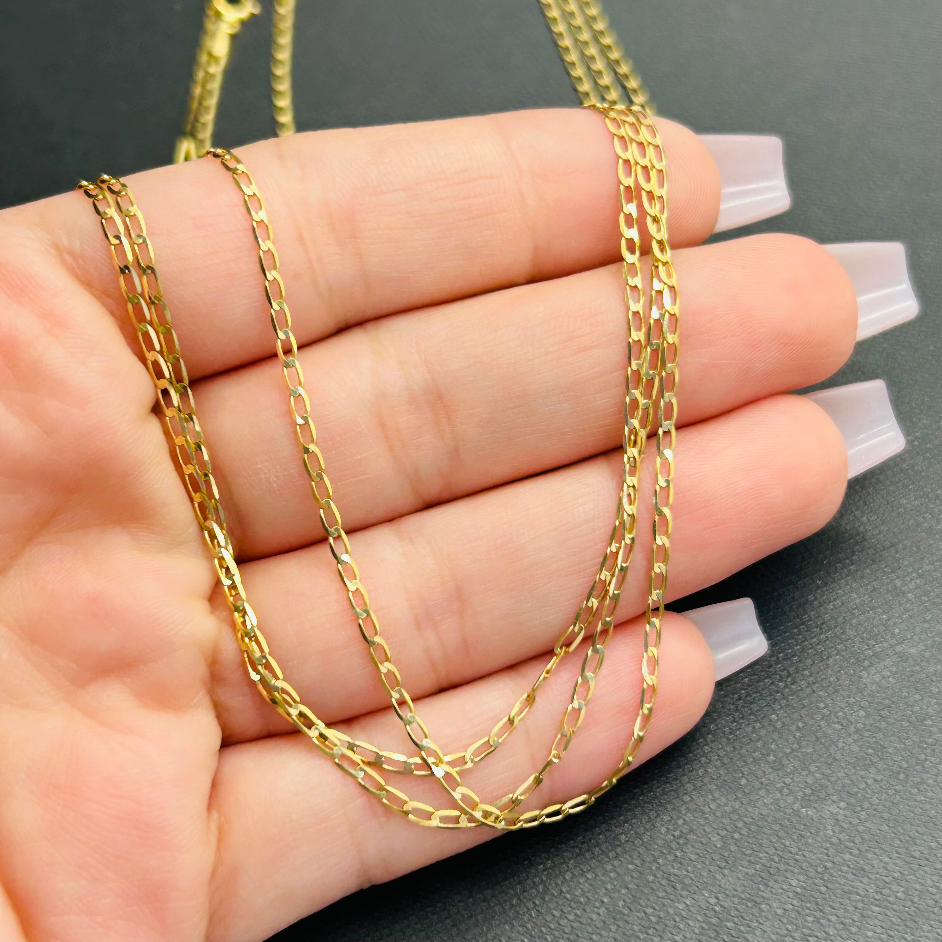 16” Solid 2mm 14K Yellow Gold Curb Link  Necklace Chain