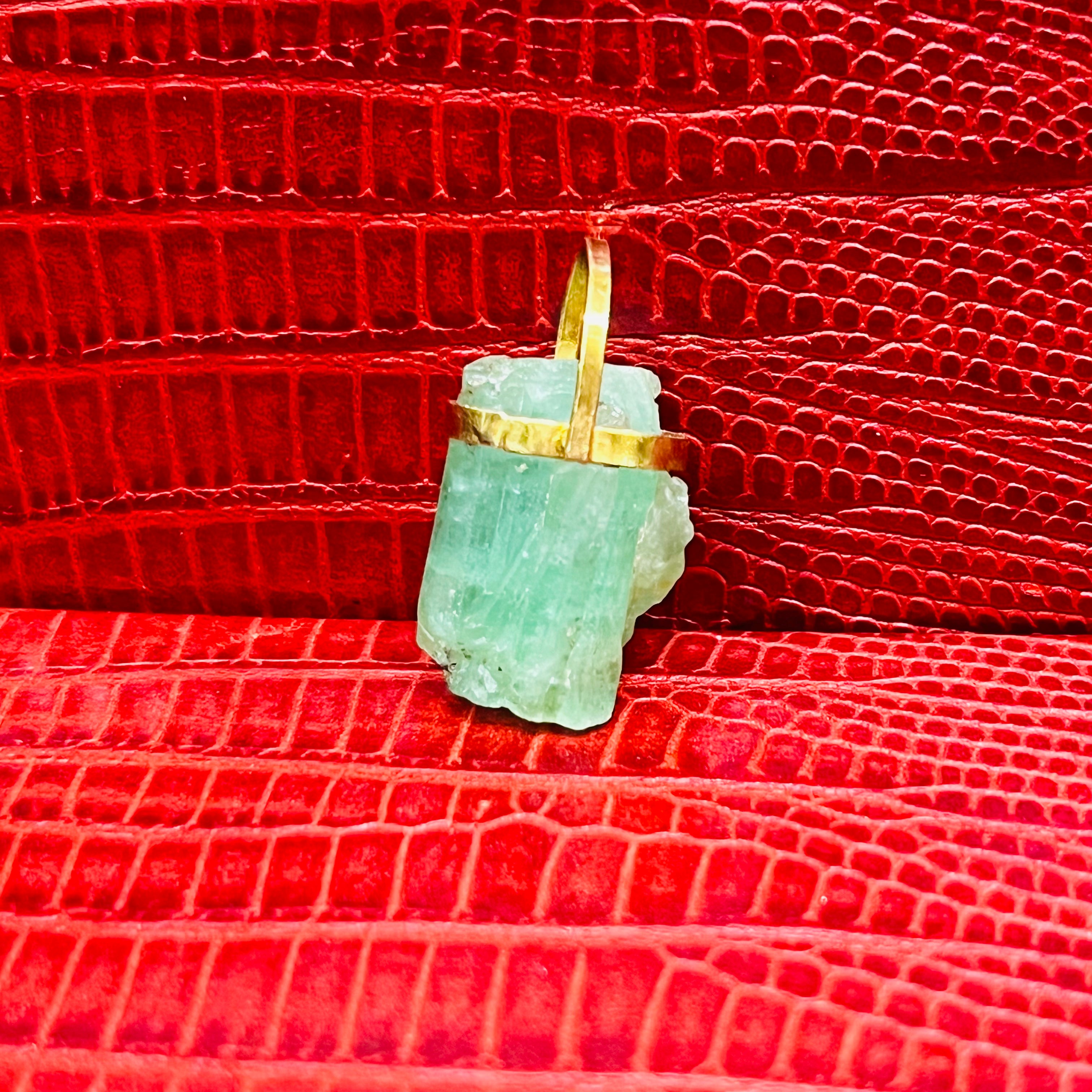 14K Yellow Gold Rough Emerald Pendant 1 x .50"