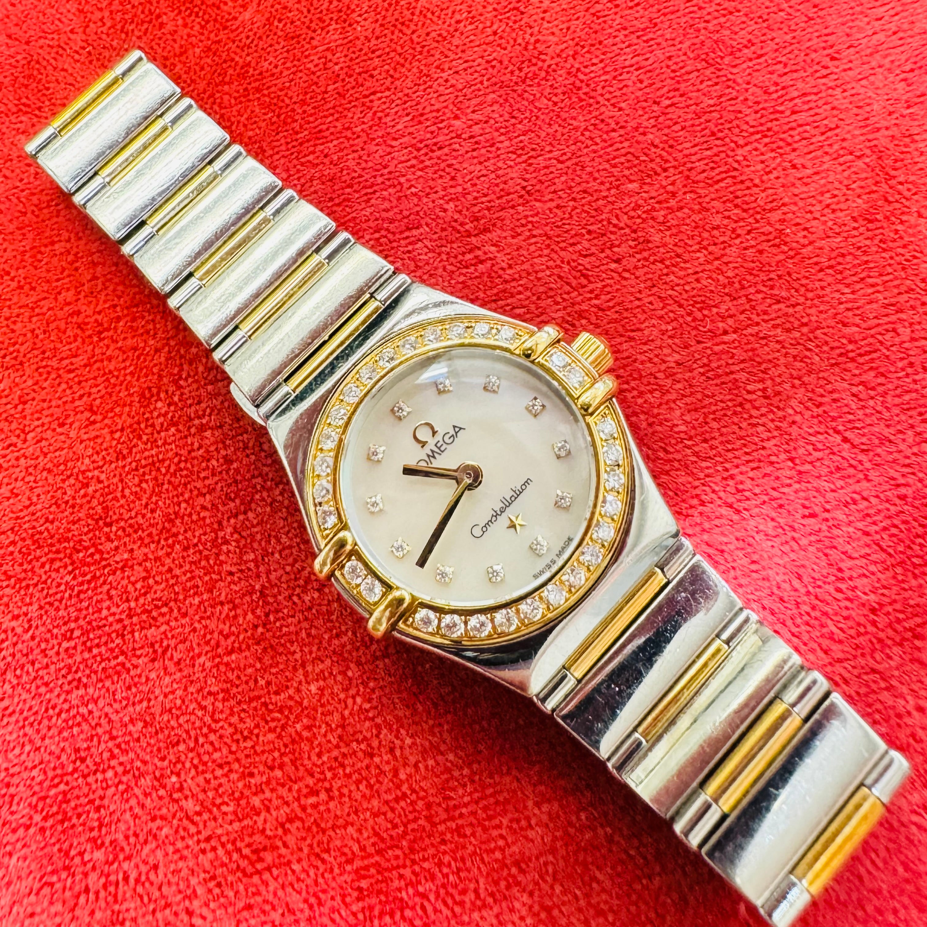 22.5mm 18K Gold Diamond Mother of Pearl Stainless Steel Omega Constellation Watch