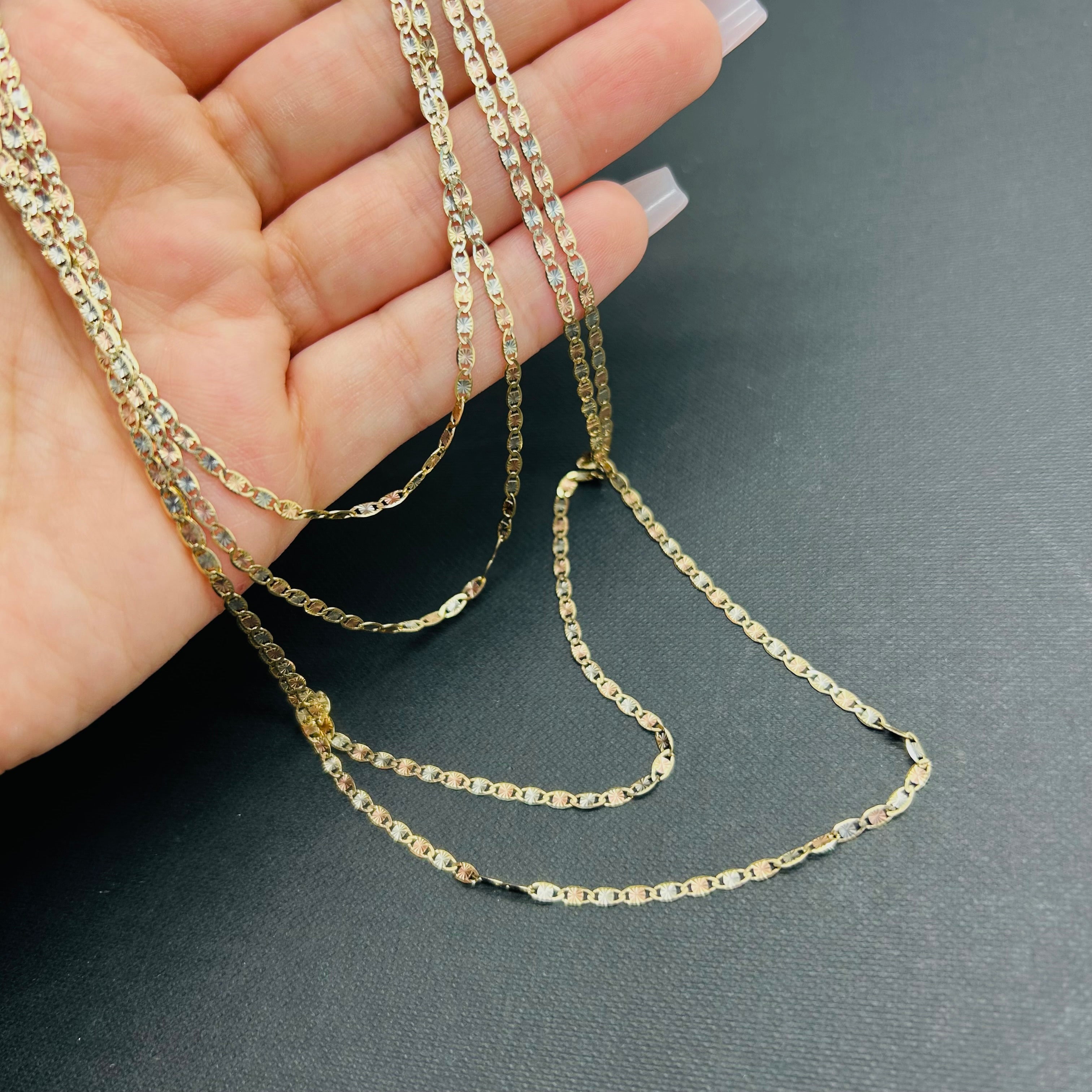 14K Tri Color Valentino 2mm Chain 16" 18" 20" 22” 24”