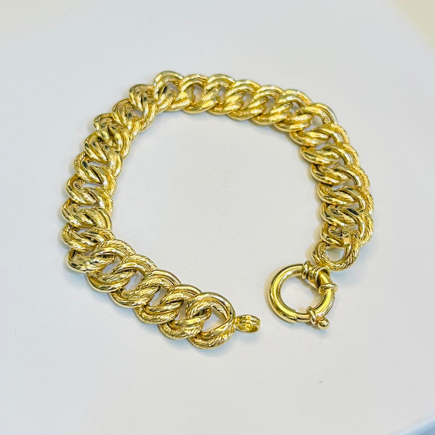 14K Yellow Gold 22mm Textured  Curb Link Bracelet 7.25”