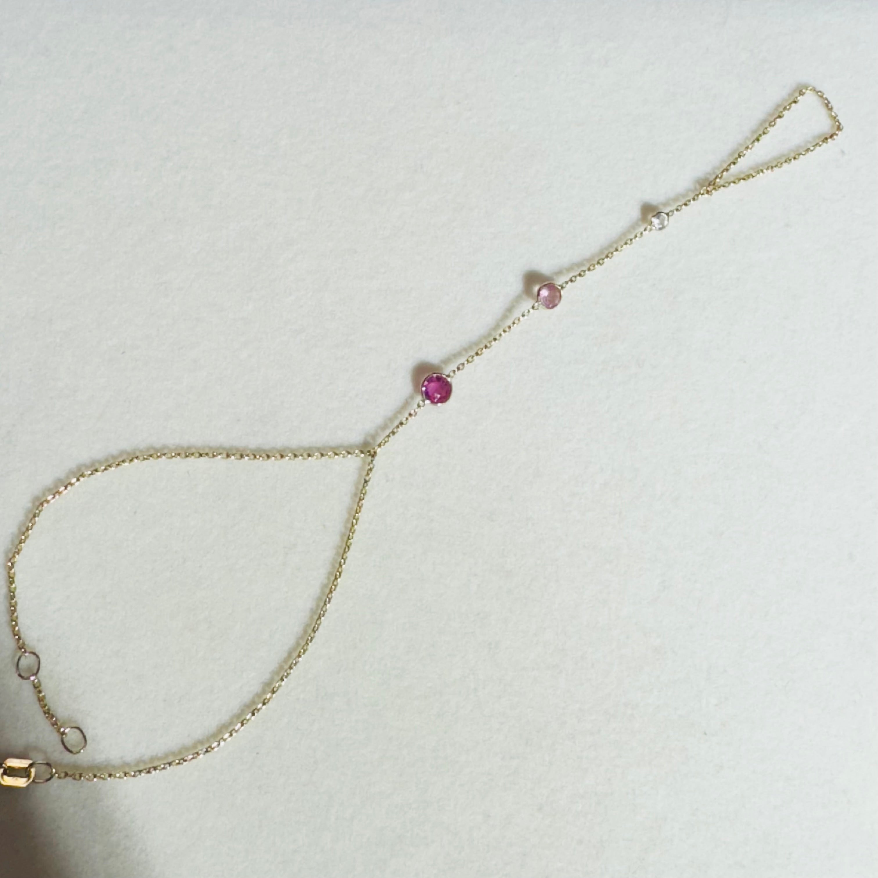 Pink Ombre Sapphire 14K Yellow Gold Hand Chain