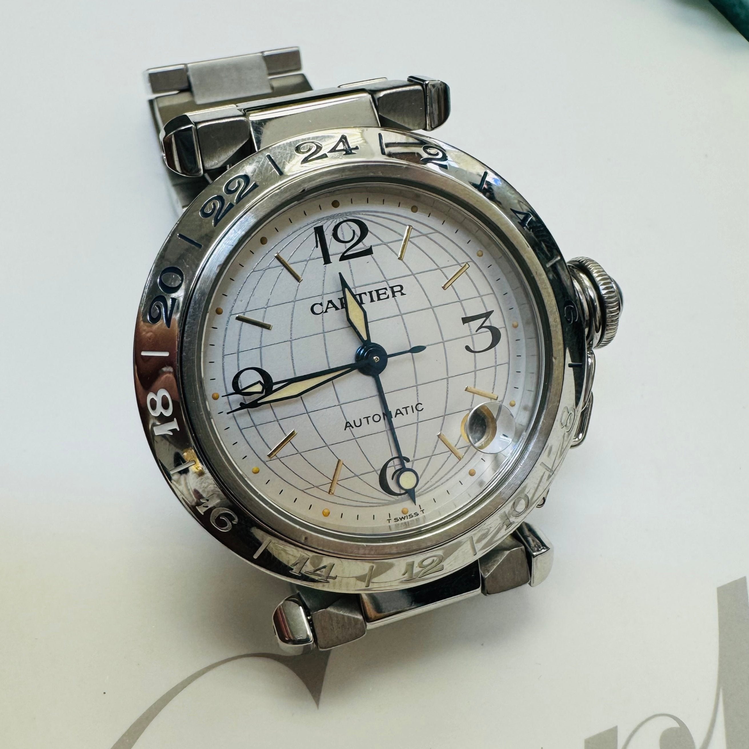 35mm Cartier Pasha  Steel GMT Watch