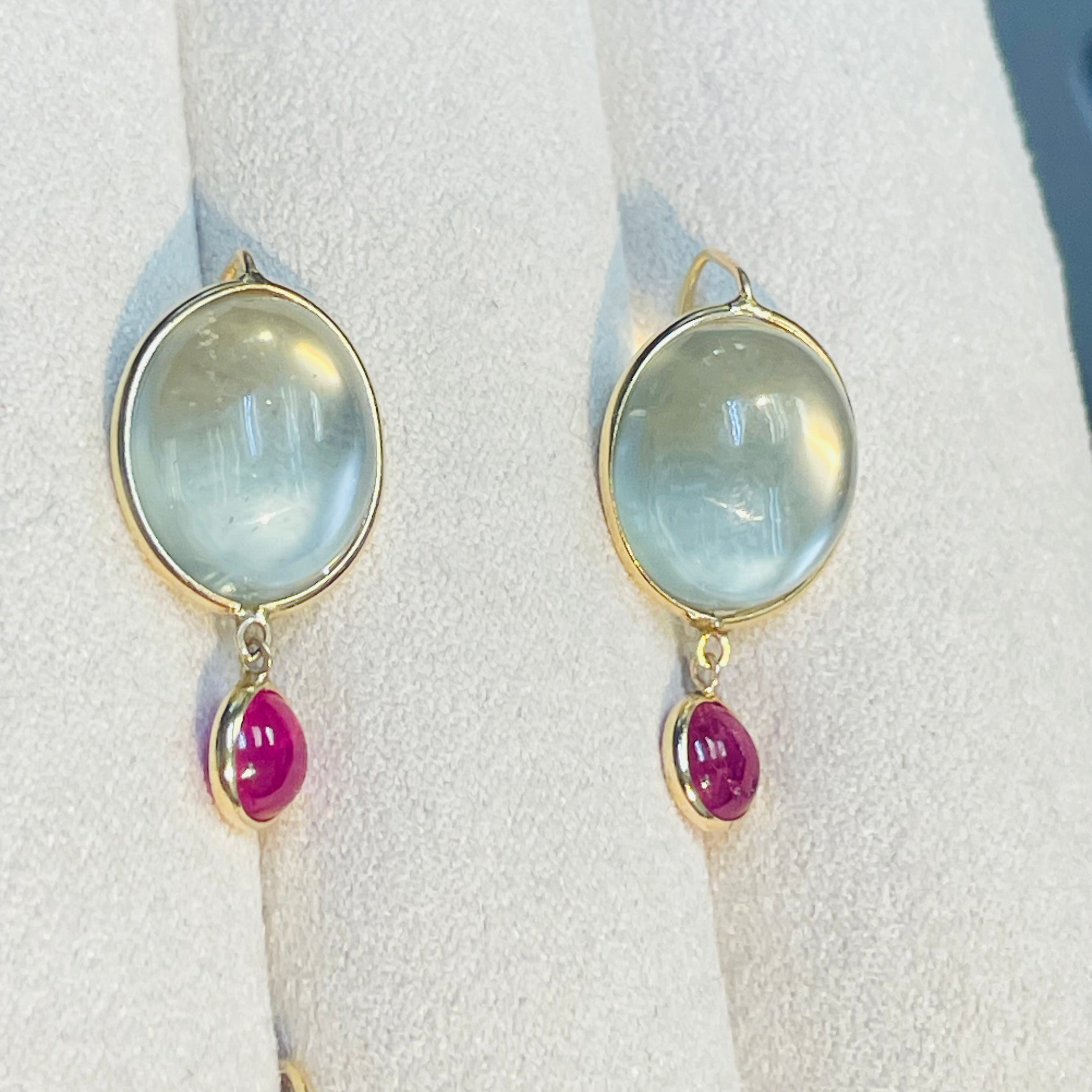Moonstone and Ruby 14K Yellow Gold Drop Earrings