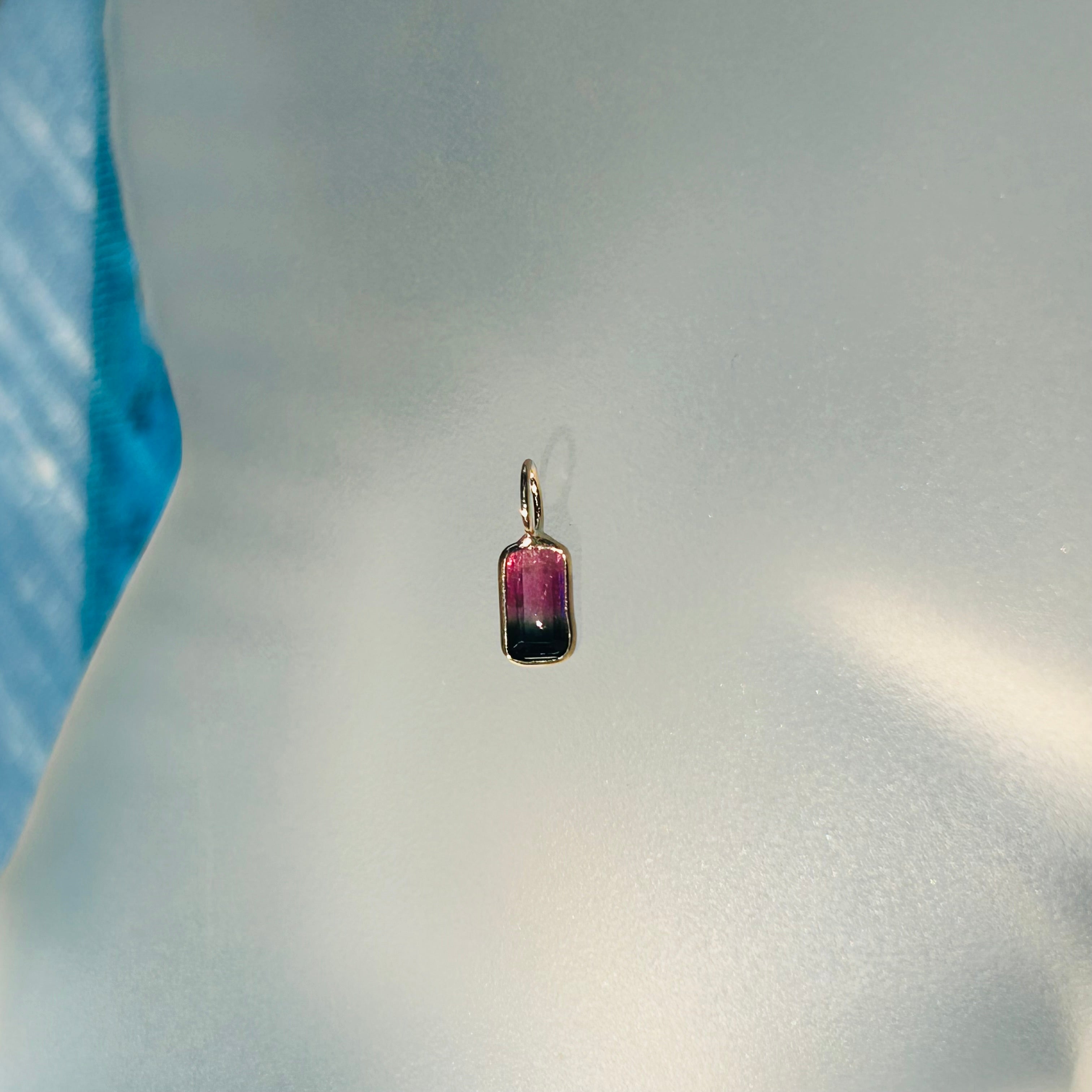 Bi Color Tourmaline 14K Yellow Gold Charm Pendant