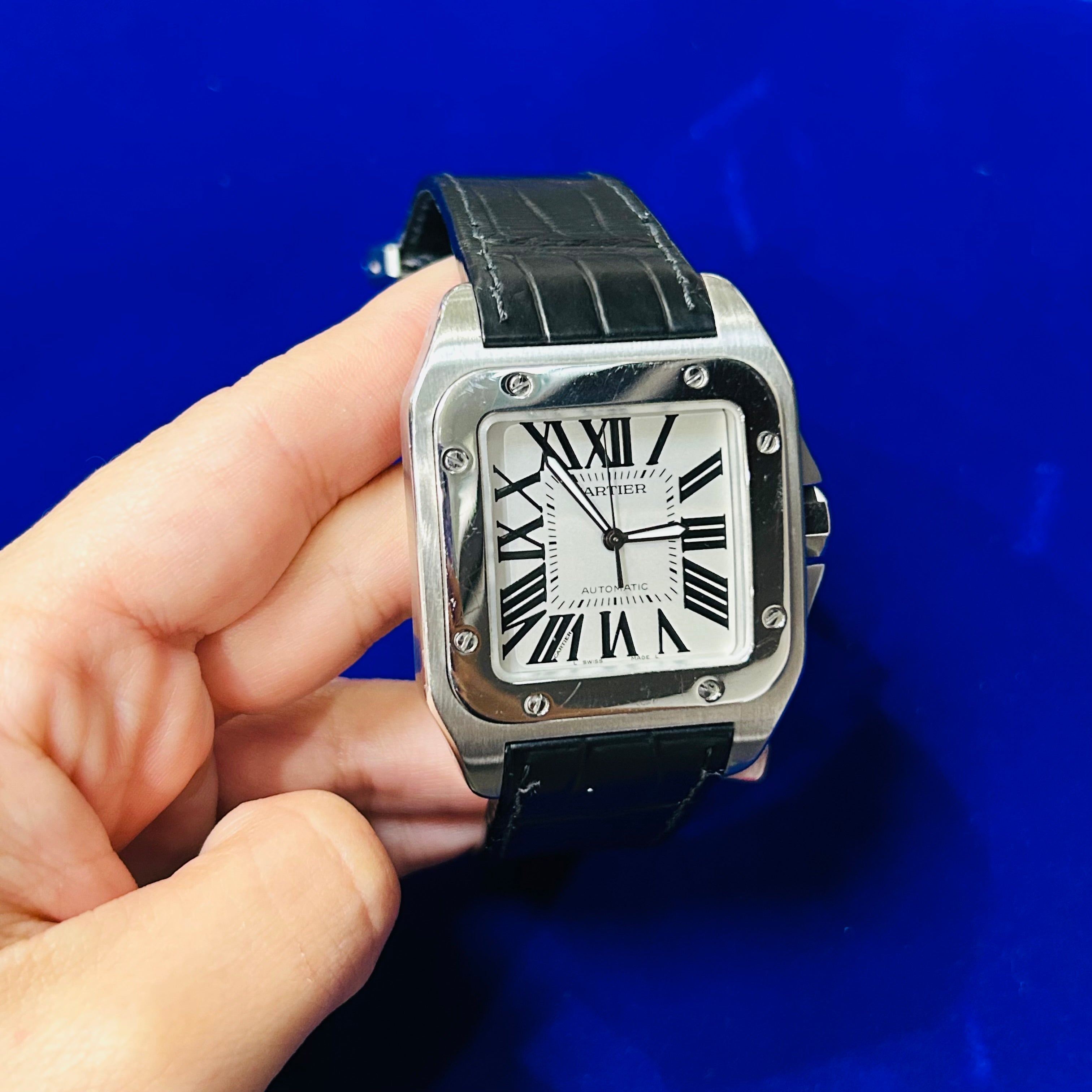Cartier Santos 100 ExtraLarge Automatic Watch Stainless Steel Silver Roman Dial 40mm