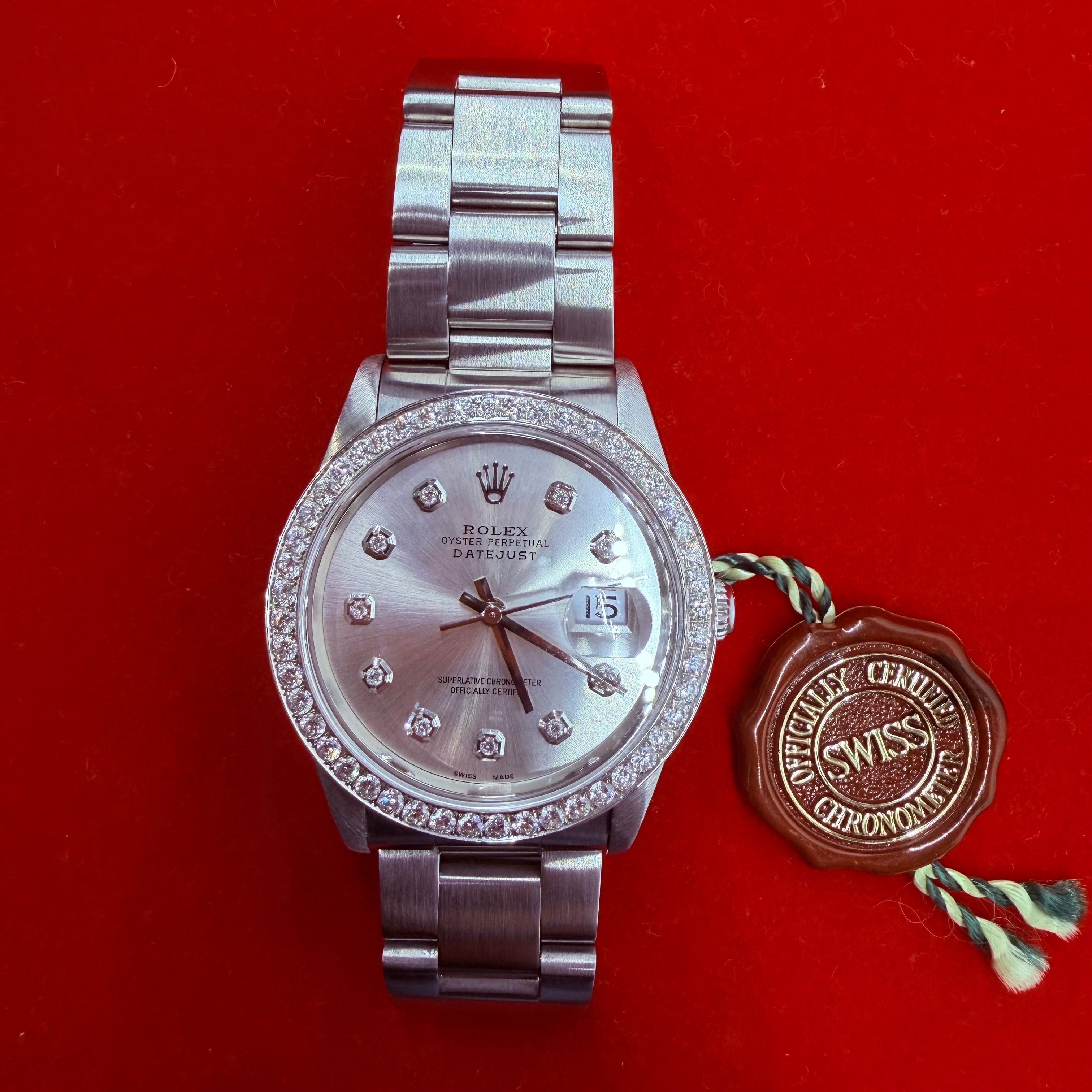 36MM Stainless Steel DateJust Rolex Diamond Dial And Bezel Ref.26220 7"