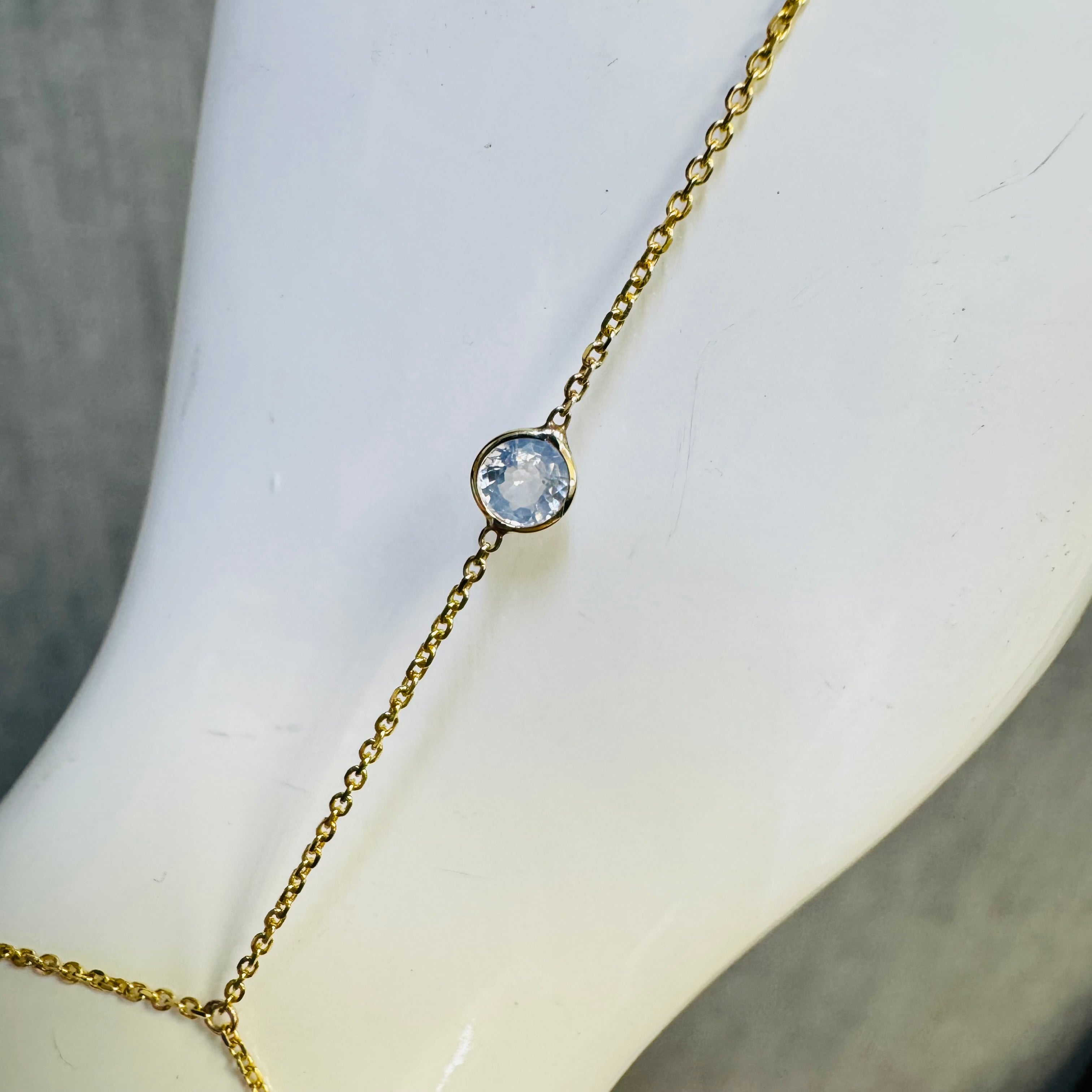 14K Yellow Gold Opalescent Light Blue Sapphire Handchain