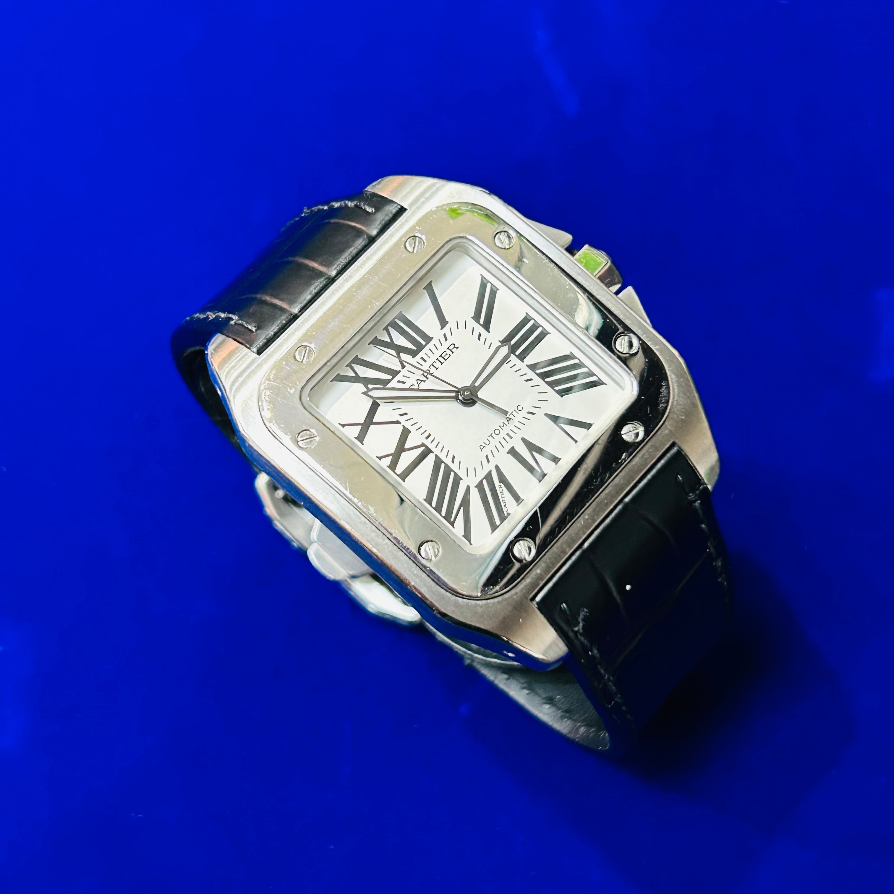 Cartier Santos 100 ExtraLarge Automatic Watch Stainless Steel Silver Roman Dial 40mm