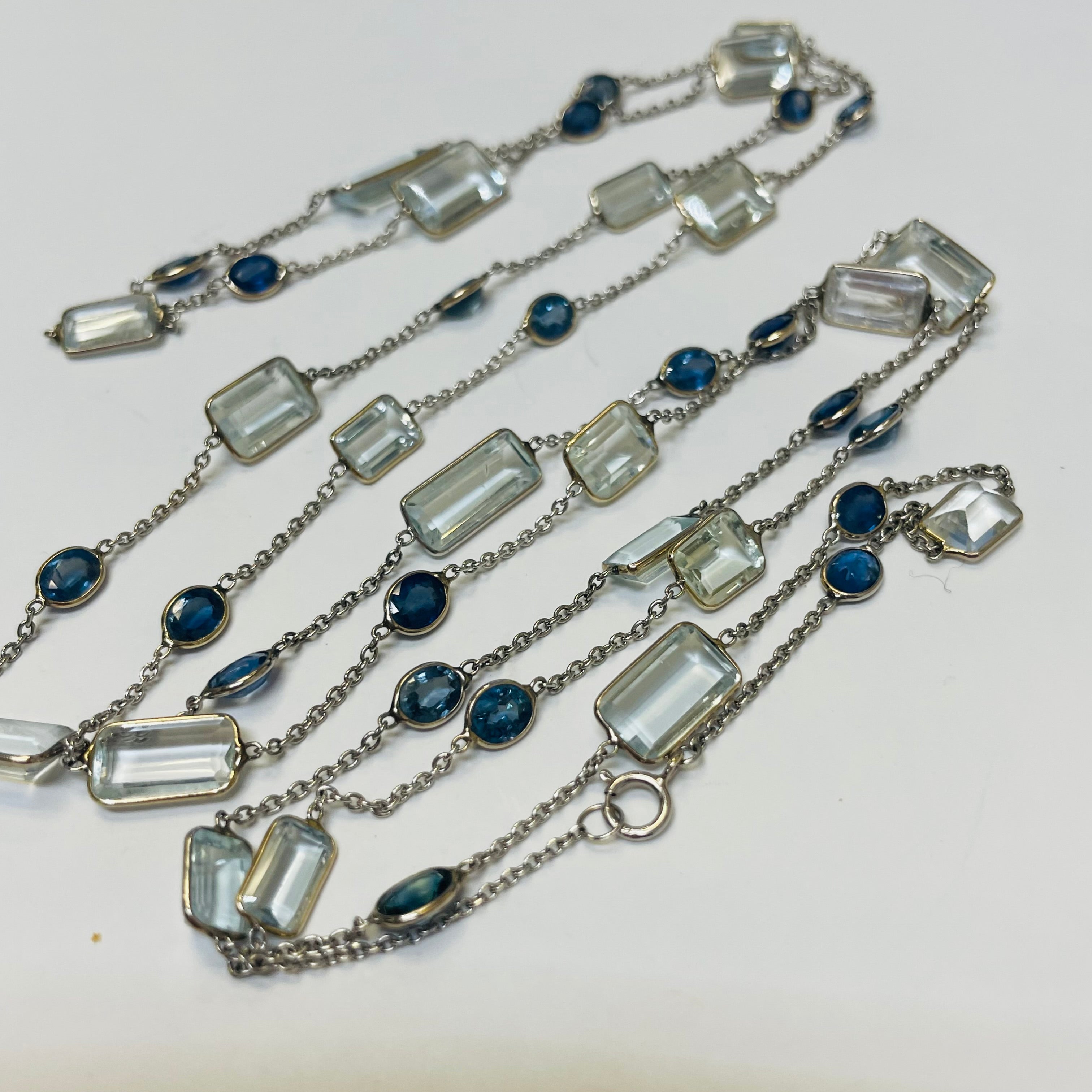Aquamarine and Sapphire by the Yard 14K White Gold Necklace