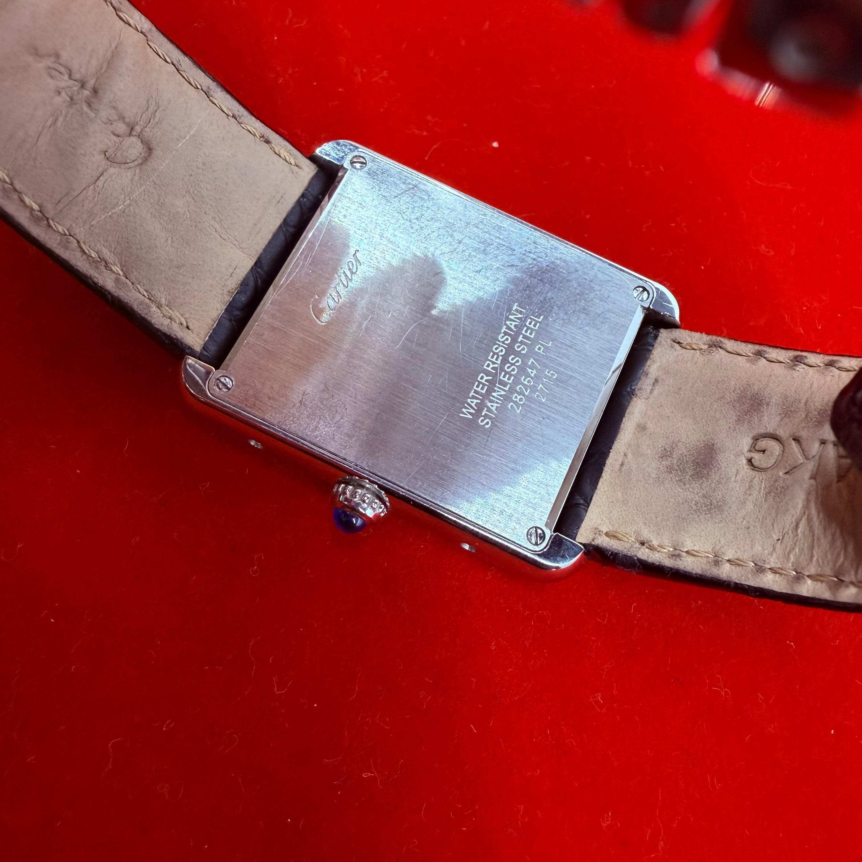 Cartier Tank Solo Large Stainless Steel Black Leather Band Ref.2823 size 7.25”