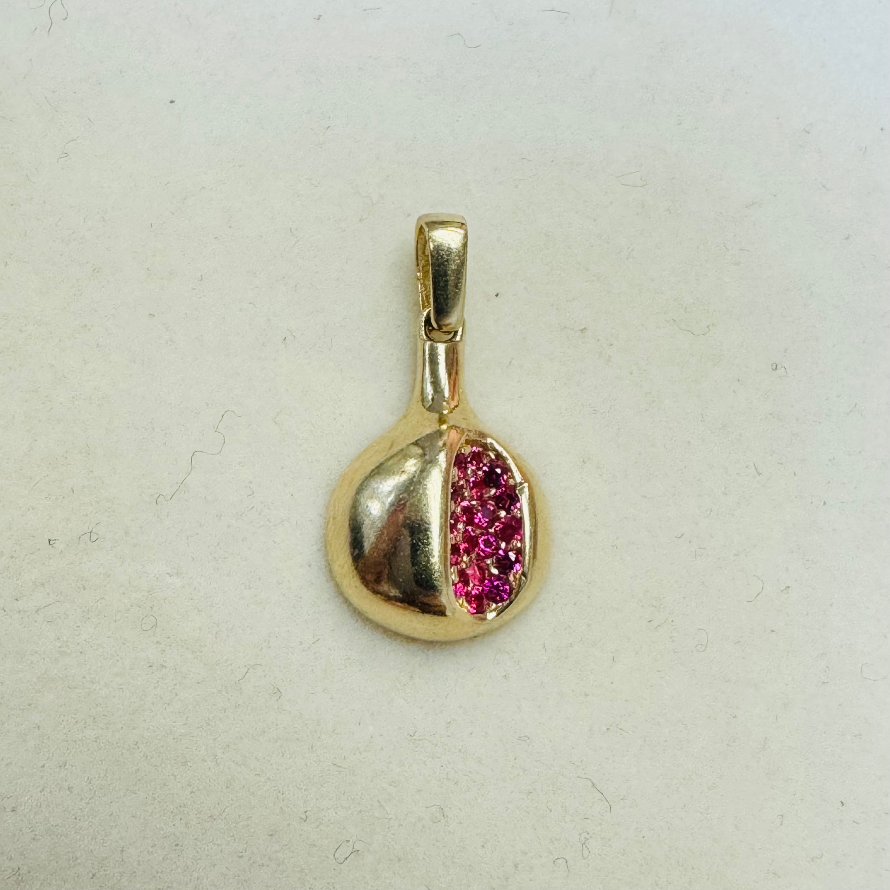 Solid 14K Yellow Gold Little Ruby Pomegranate Charm Pendant