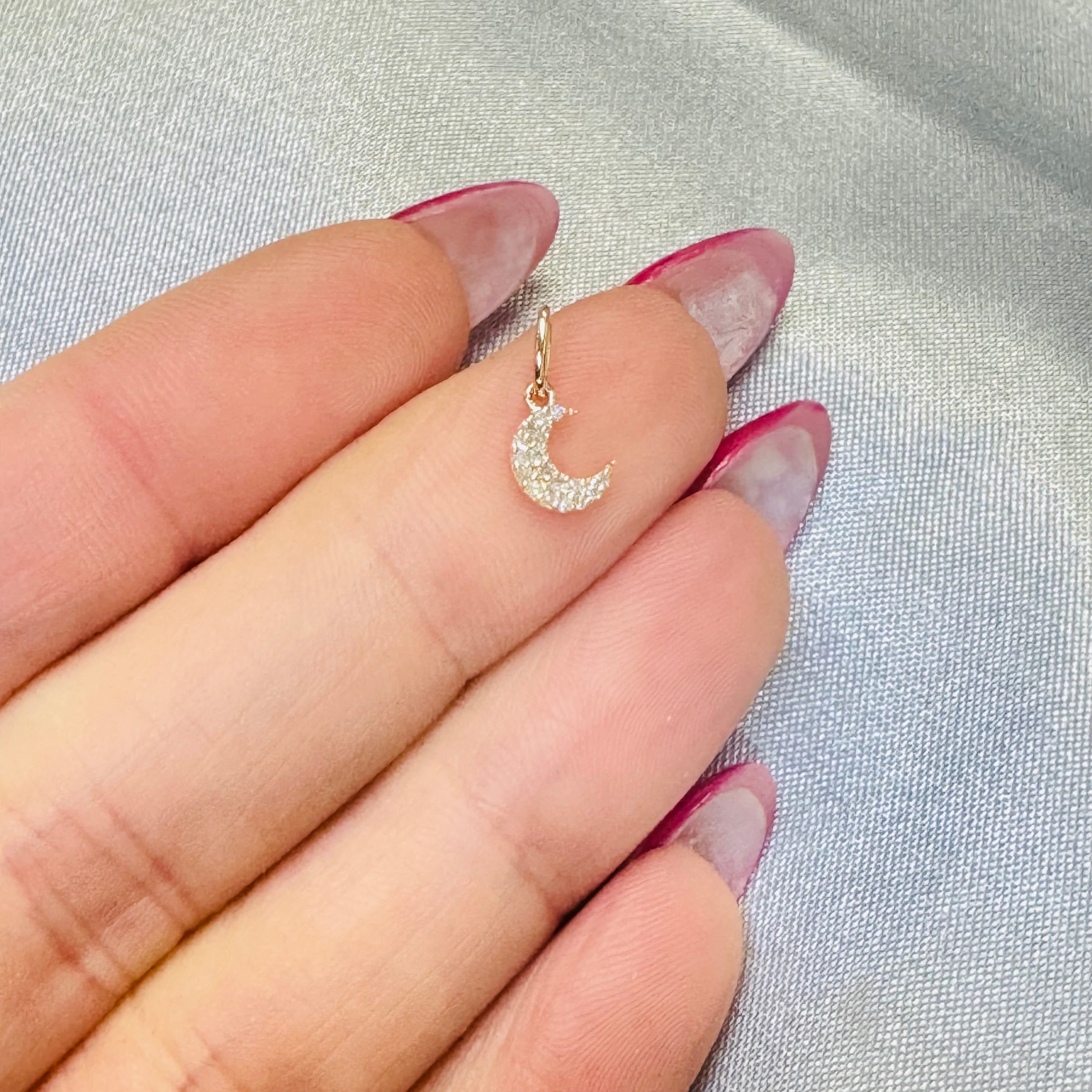 14K Yellow Gold Mini Diamond Moon Charm Pendant
