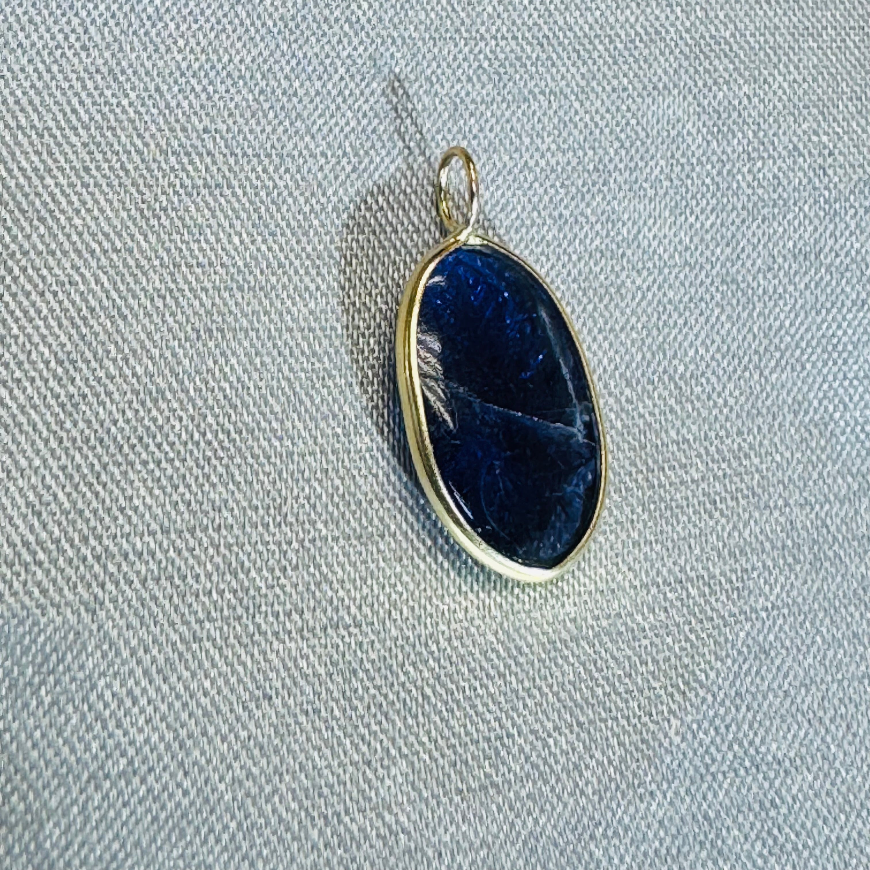Carved Blue Iolite Pendant 14K Yellow Gold