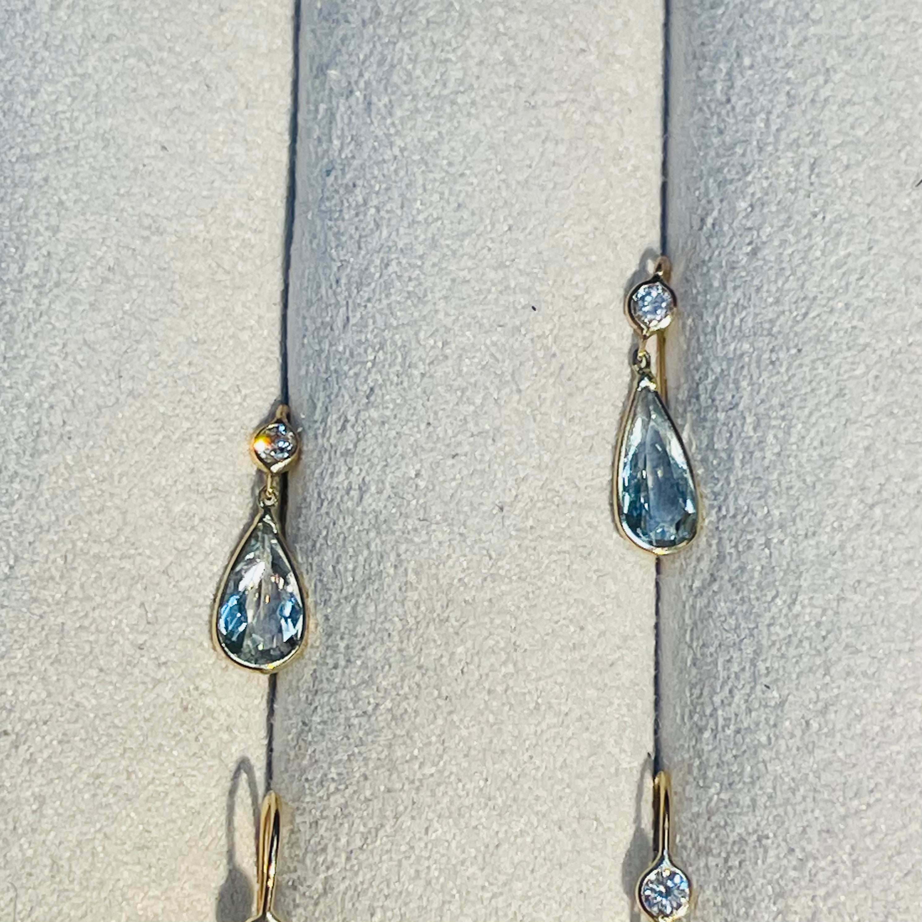 Aquamarine and Diamond 14K Yellow Gold Drop Earrings