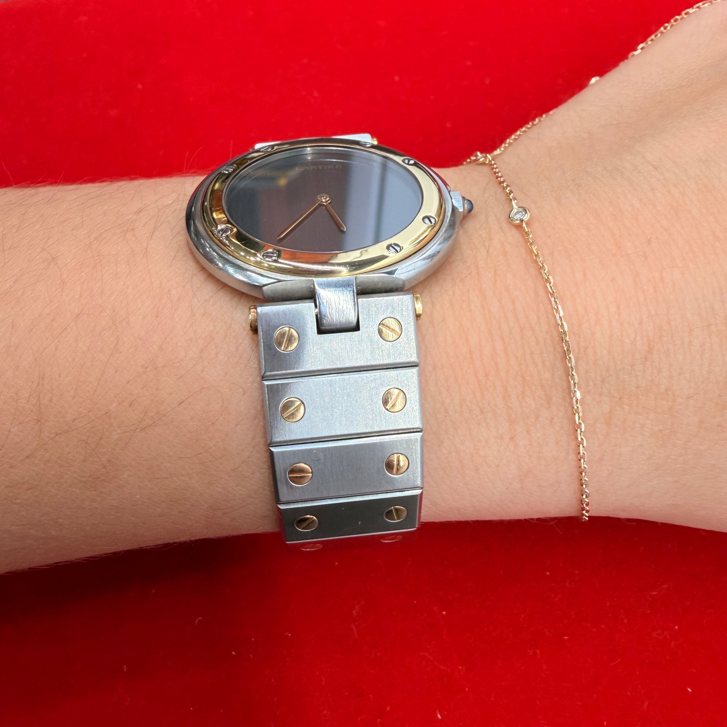 Cartier Santos Ronde “Ghost Dial” 18K & Stainless Steel Quartz Wrist Watch 6.5”