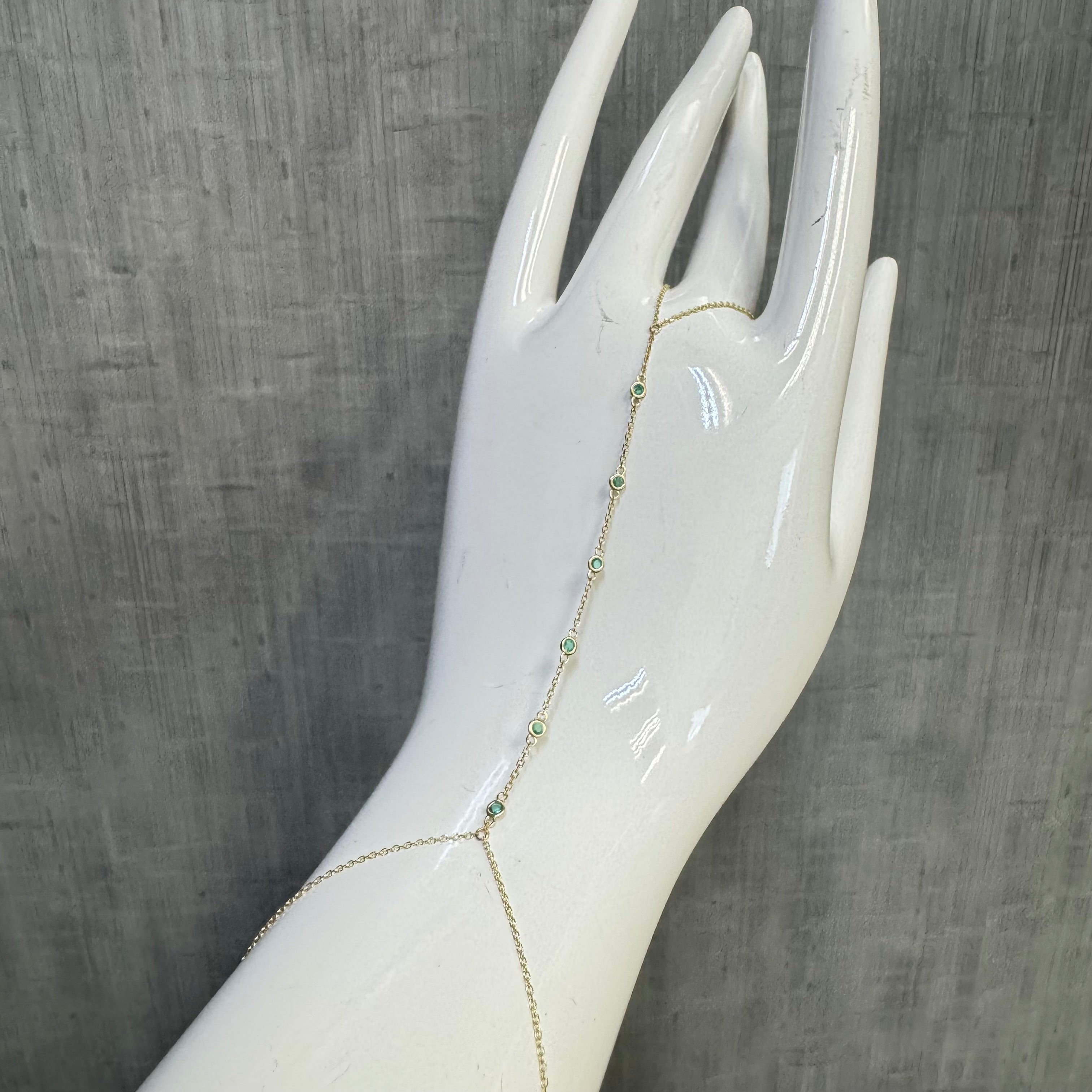 14K Yellow Gold Natural 6 Stone Emerald Handchain
