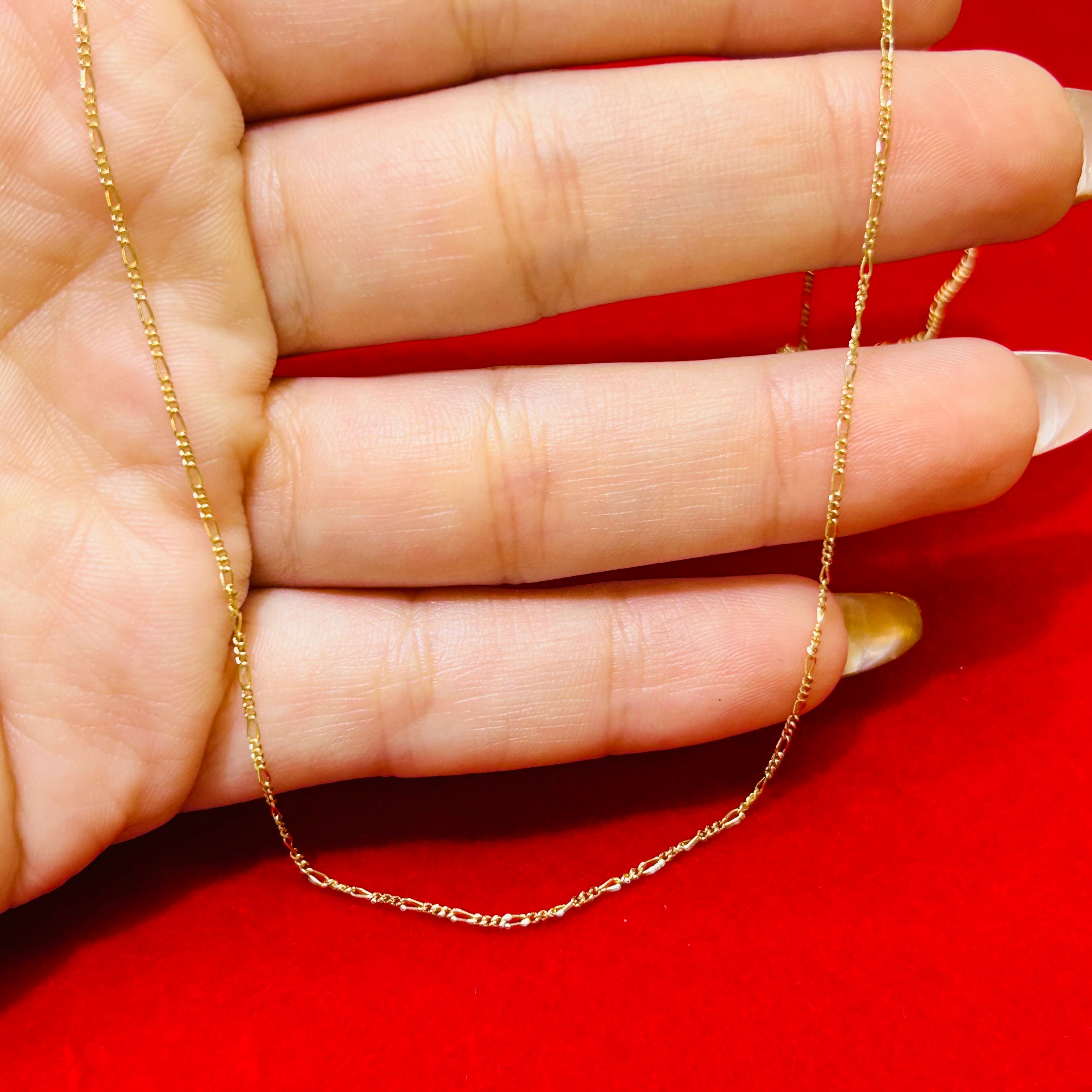 14K Solid Yellow Gold Figaro Necklace Chain 0.9mm