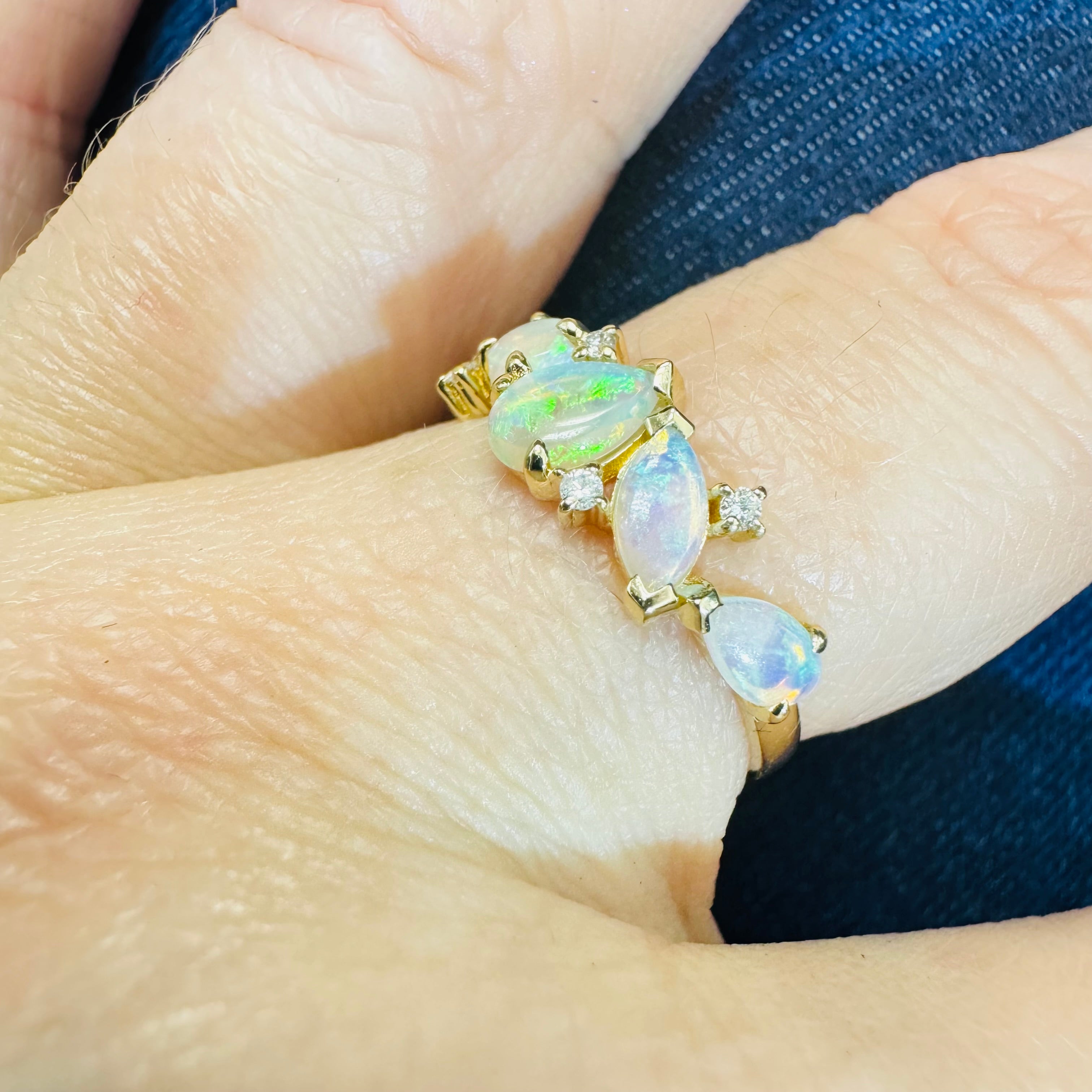 Opal and Diamond Scatter 14K Yellow Gold Mixed Shape Ring Size 6.25