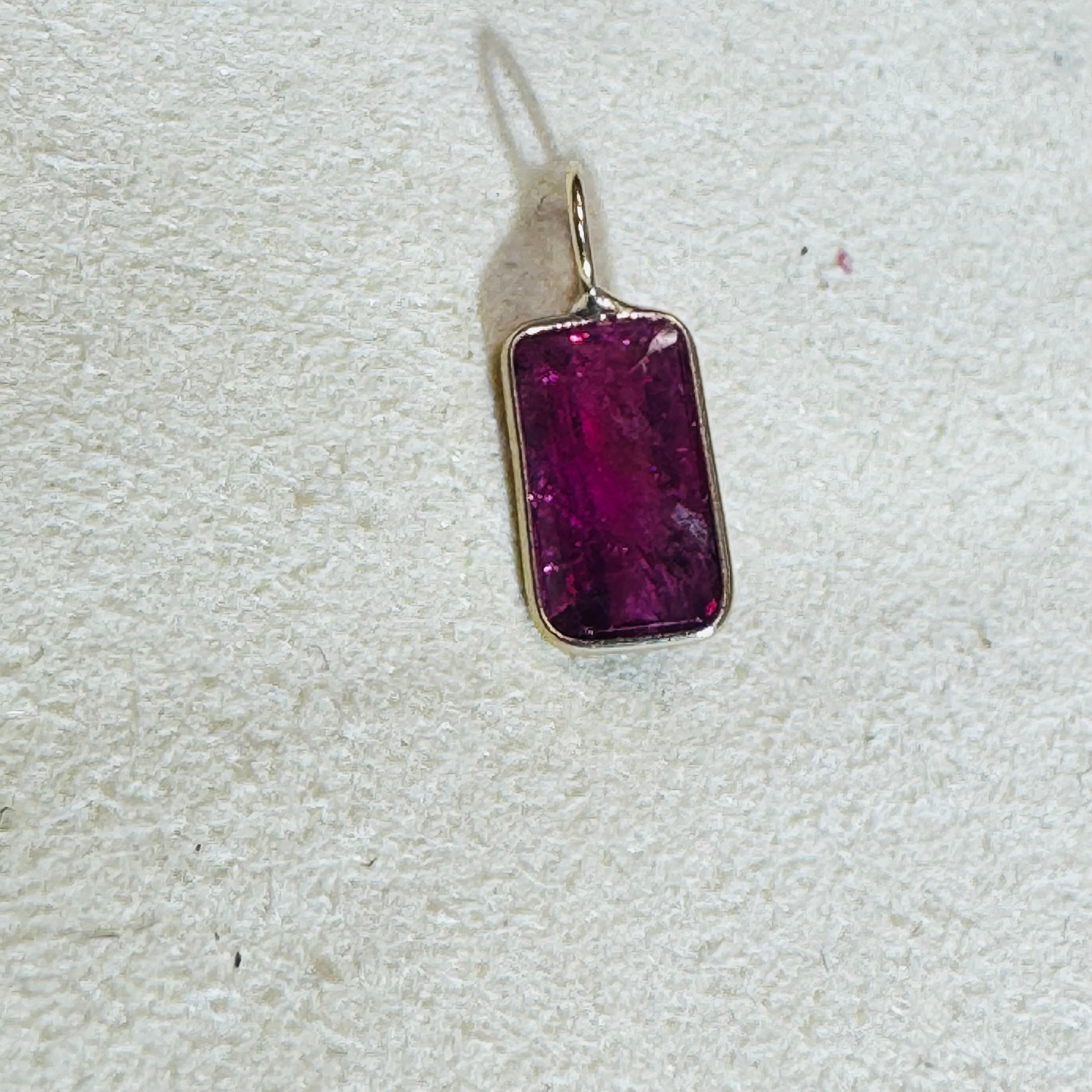 Rectangular Pink Tourmaline Pendant 14K Yellow Gold
