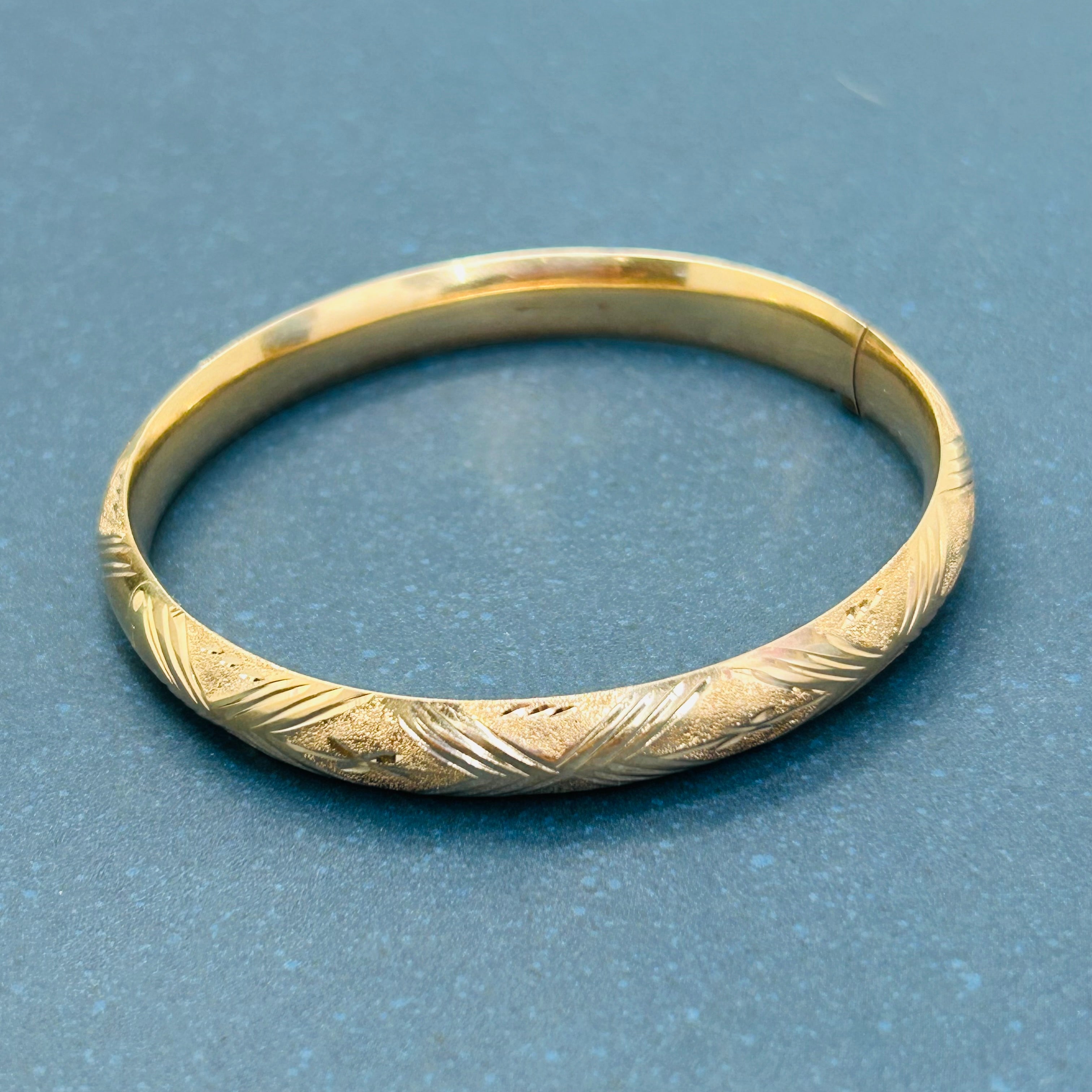 14K Beautiful Engraved Chunky Yellow Gold Bangle