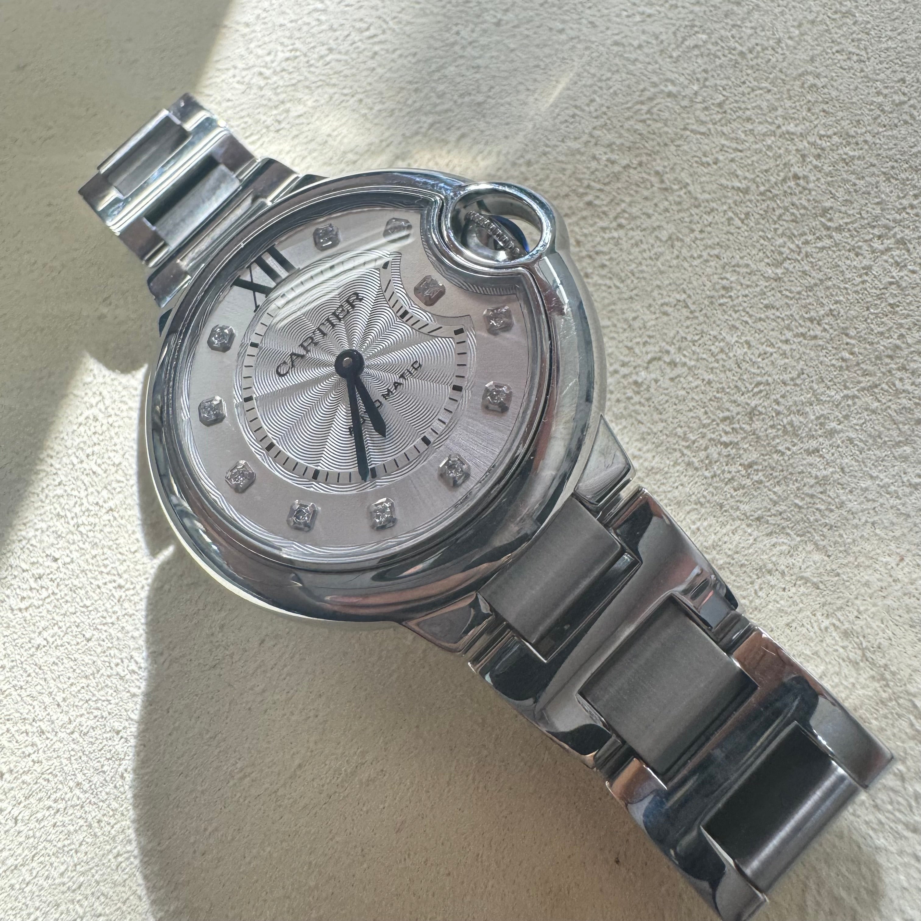 Cartier Ballon Bleu Automatic Diamond Guilloche Dial 33mm