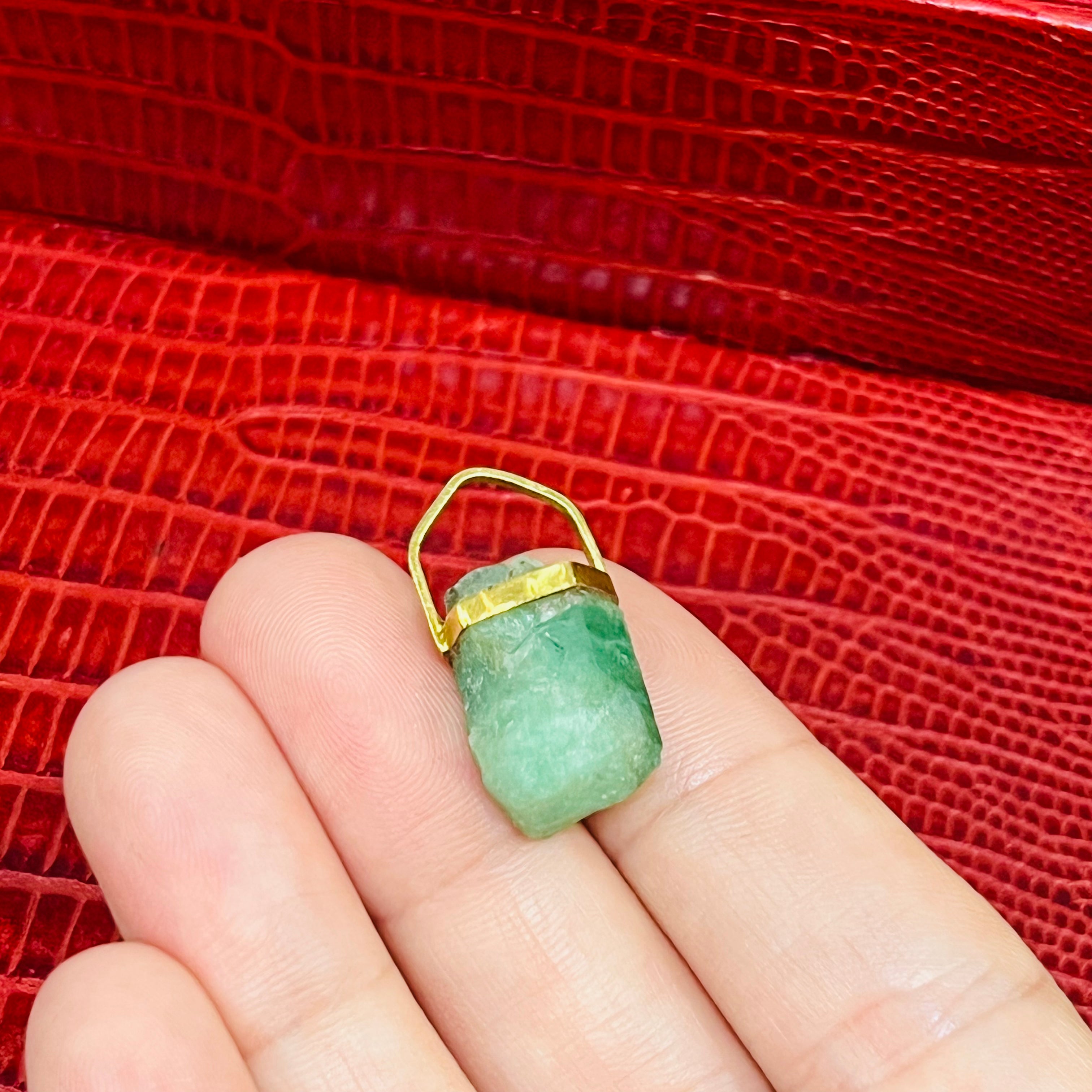 14K Yellow Gold Rough Emerald Pendant 1 x .50"