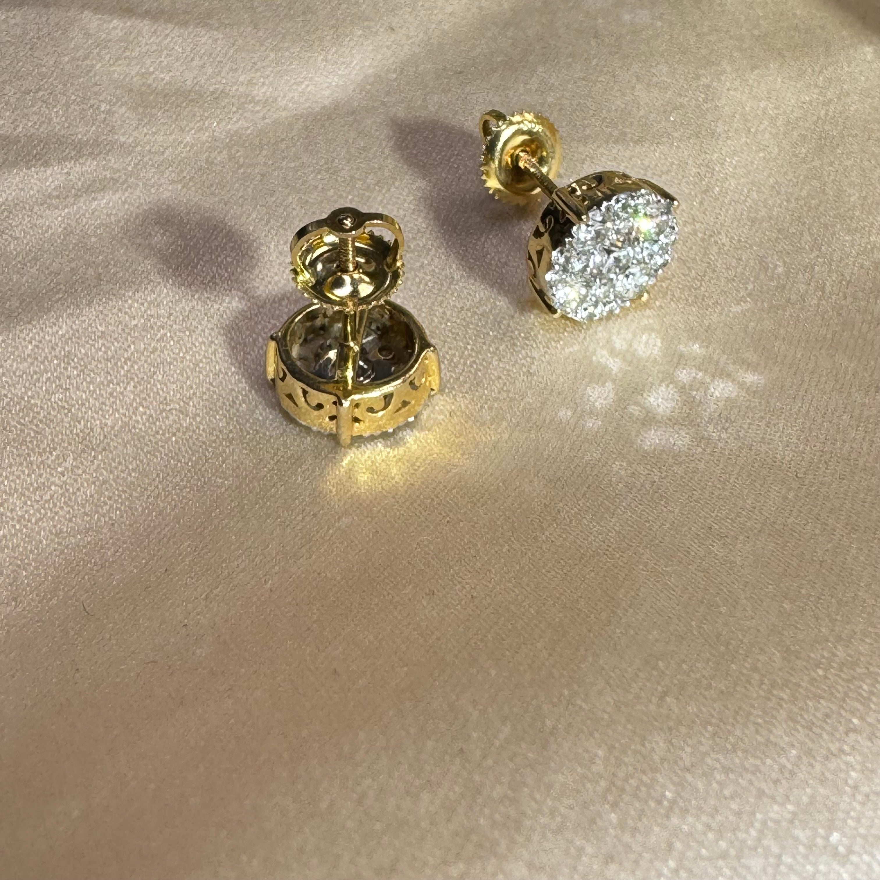 1.5CTW Diamond Cluster Earrings 10K Yellow Gold